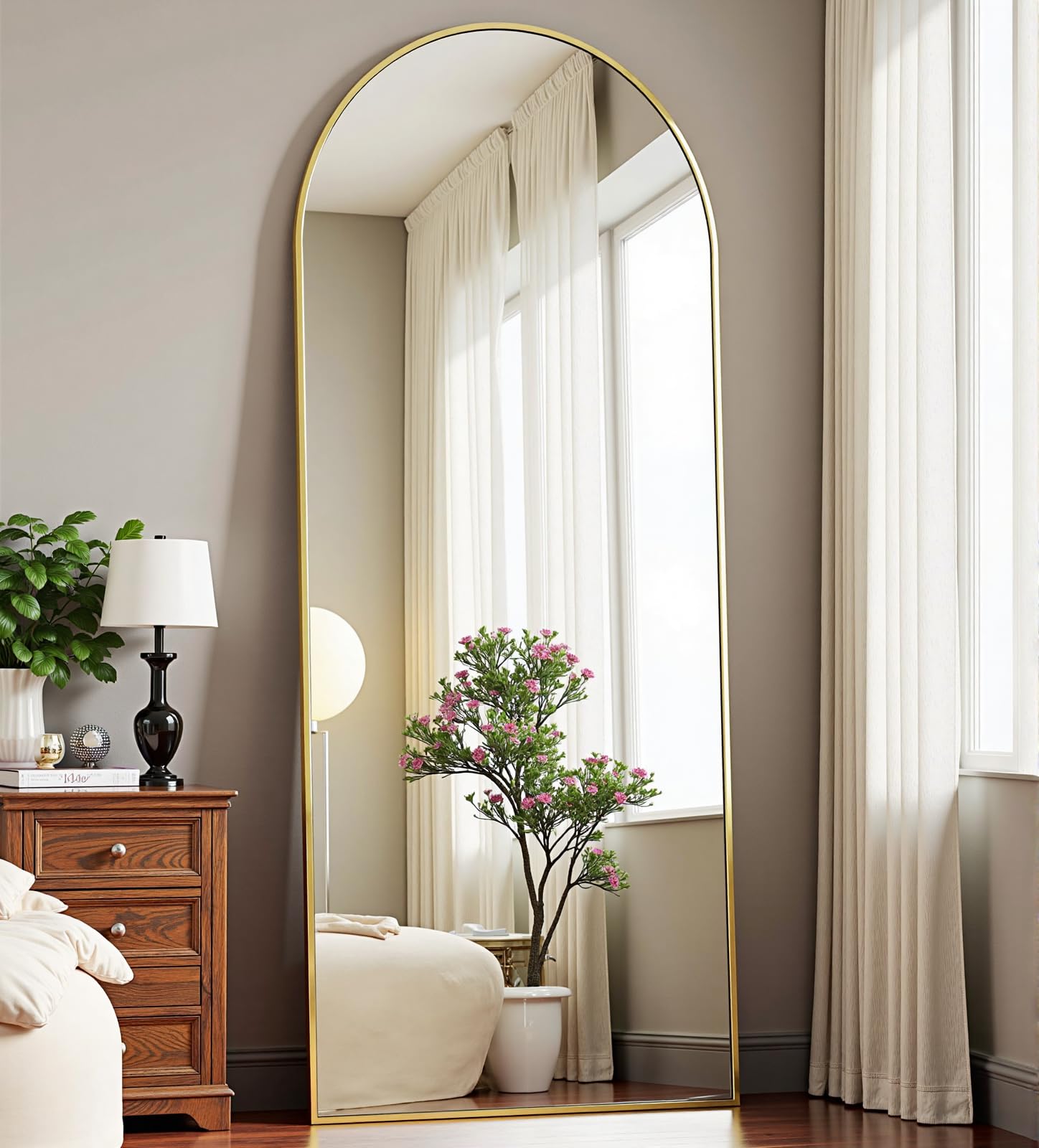 Dewfig Arched Full Length Mirror, 76"x34" Large Floor Mirror, Full Body Mirrors for Leaning or Hanging, Standing Mirrors for Bedroom, Living Room,Dressing Room, Aluminum Alloy Frame, Black