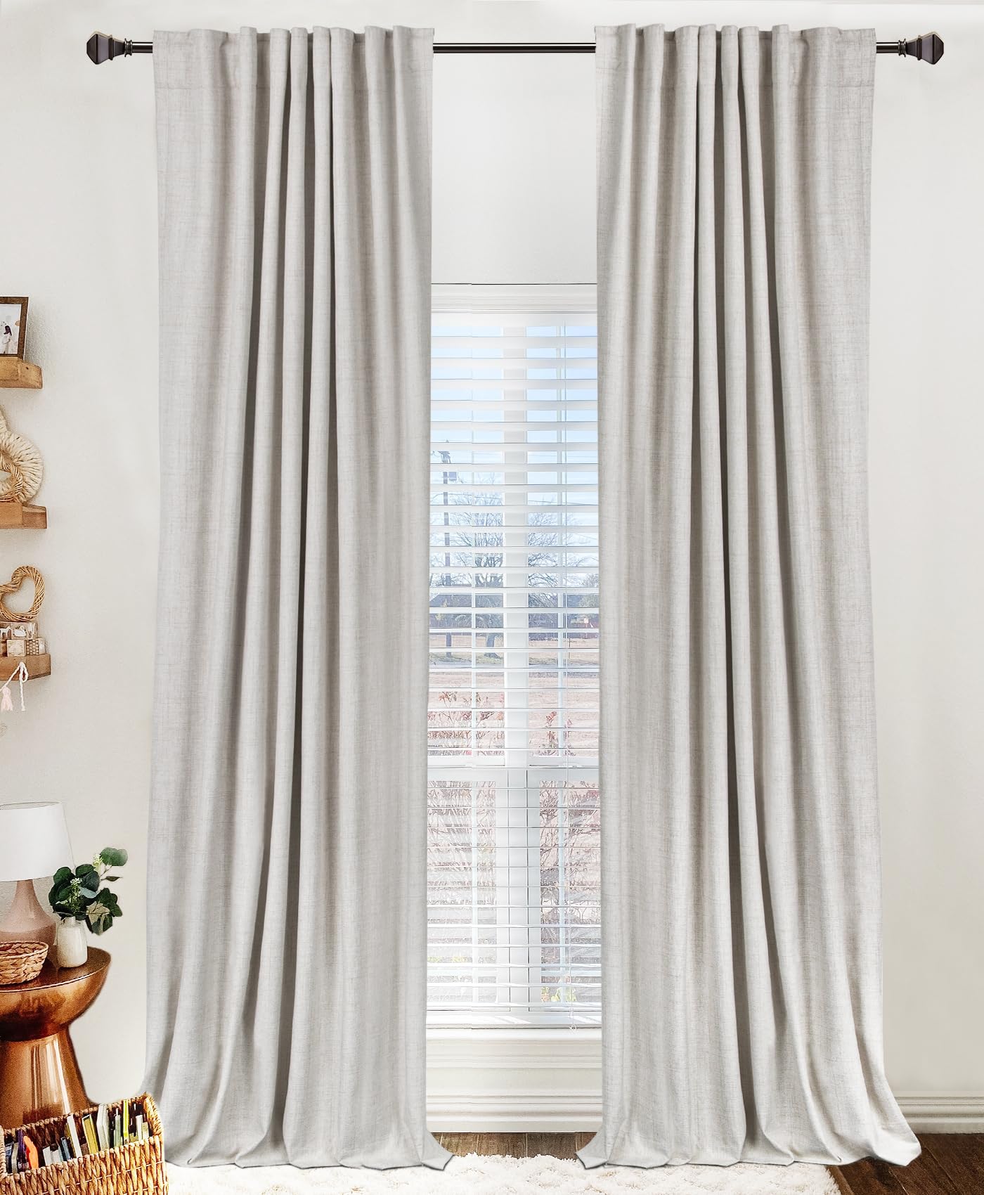 100% Blackout Shield Linen Blackout Curtains for Bedroom 90 Inches Long, Back Tab/Rod Pocket Living Room Drapes, Thermal Insulated Blackout Curtains 2 Panels Set, 50" W x 90" L,Cream