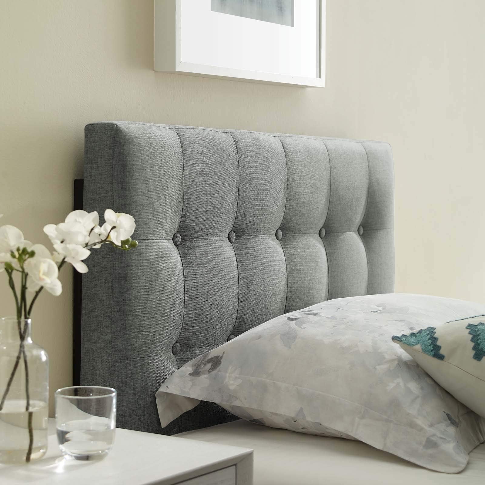 Modway Emily Tufted Button Linen Fabric Upholstered Full Headboard in Ivory