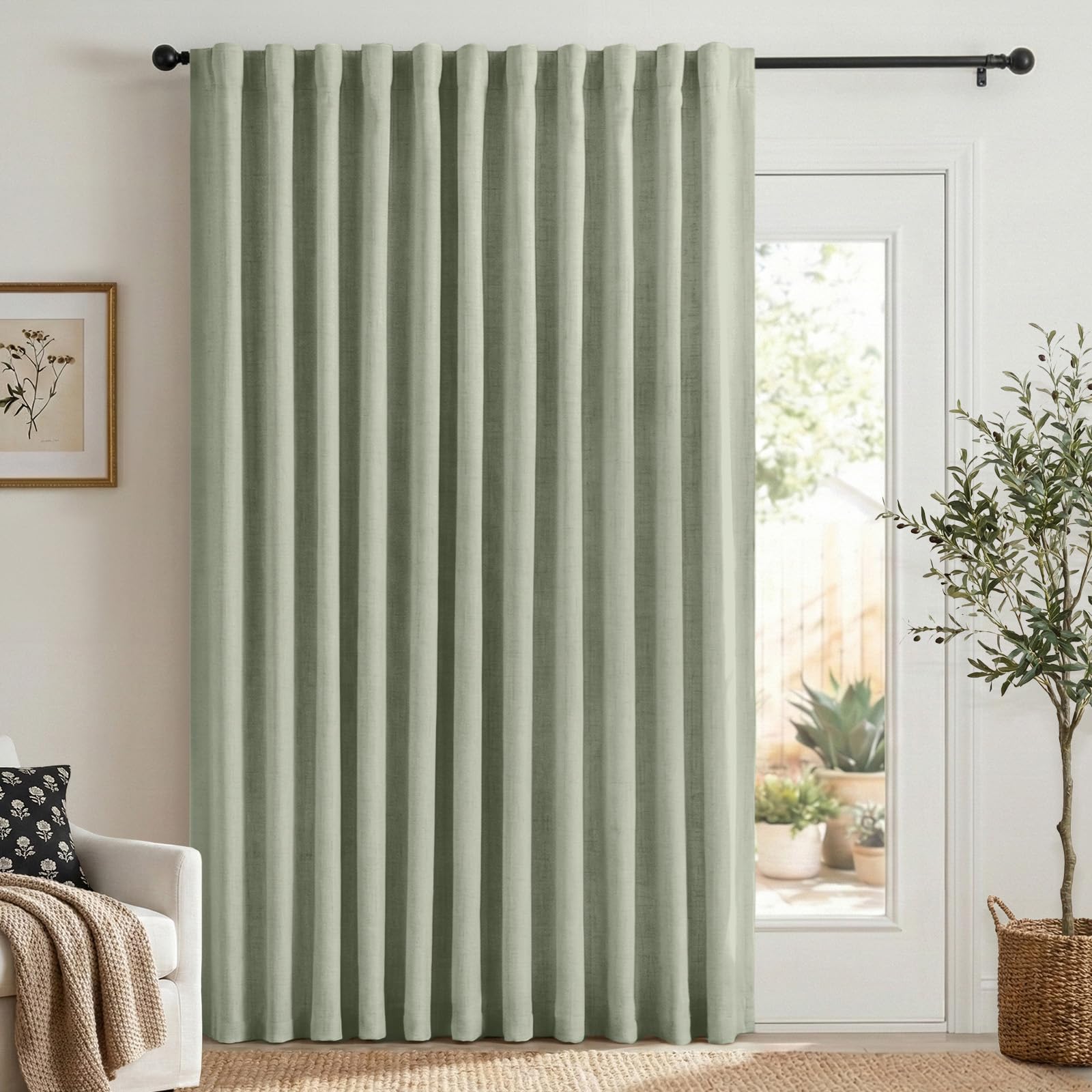 100% Blackout Shield Linen Blackout Curtains for Bedroom 90 Inches Long, Back Tab/Rod Pocket Living Room Drapes, Thermal Insulated Blackout Curtains 2 Panels Set, 50" W x 90" L,Cream