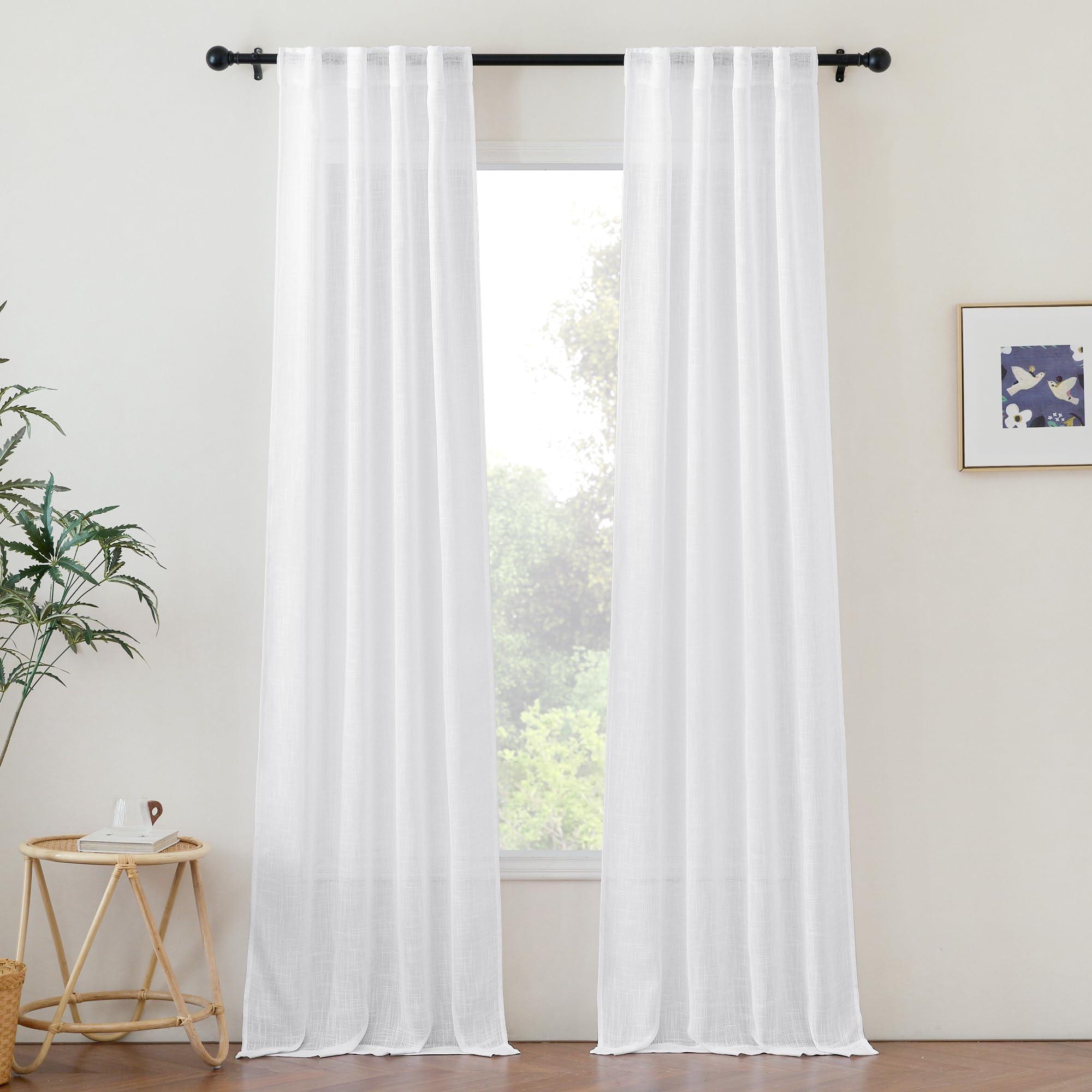 NICETOWN 120 inch Curtains Linen Blend for Bedroom, Rod Pocket & Back Tab Natural Linen Burlap Semi Sheer Window Treatments Privacy with Light Filtering for Living Room, W52 x L120, 2 Panels