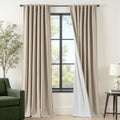 2-Panel Beige Linen-Effect Blackout Curtains, 52"W×96"L, Thermal Lined Polyester Drapes for Living Room & Bedroom