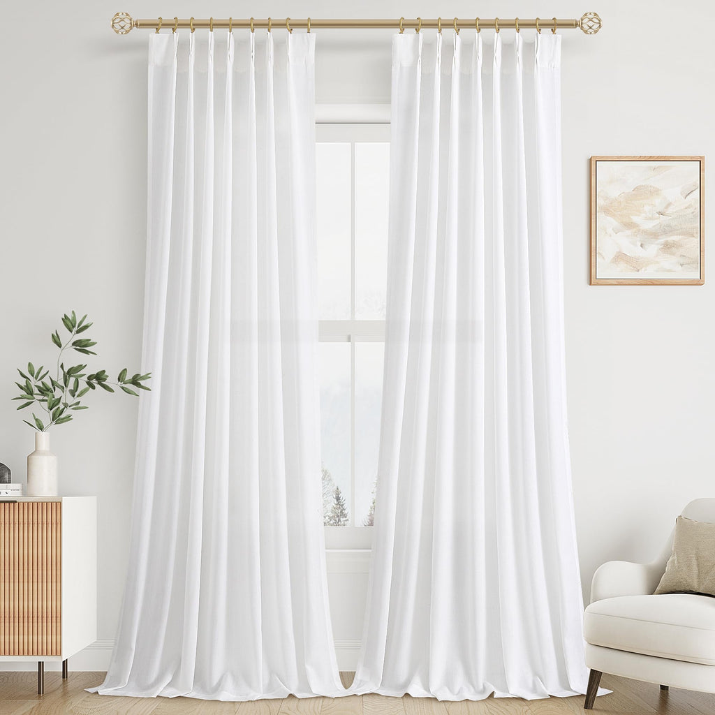 Extra Long Linen Curtains 108 Inch for Living Room Cream Pinch Pleated 9 FT Drapes Semi Sheer Ceiling to Floor Curtain for Bedroom Back Tab Flax Neutral Boho Decor Window, Natural Beige Ivory 2 Panels