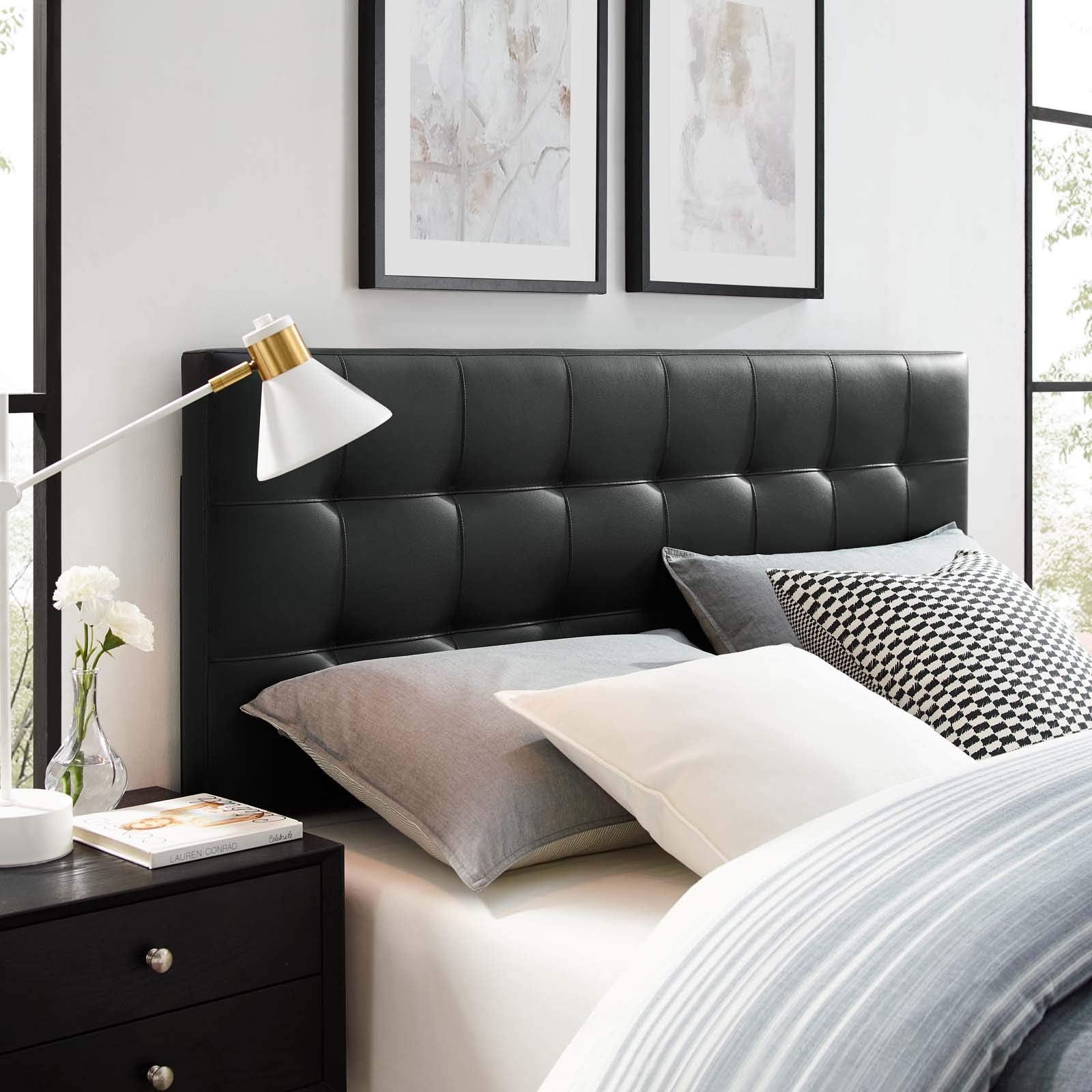 Modway Lily Tufted Faux Leather Upholstered Full Headboard in White