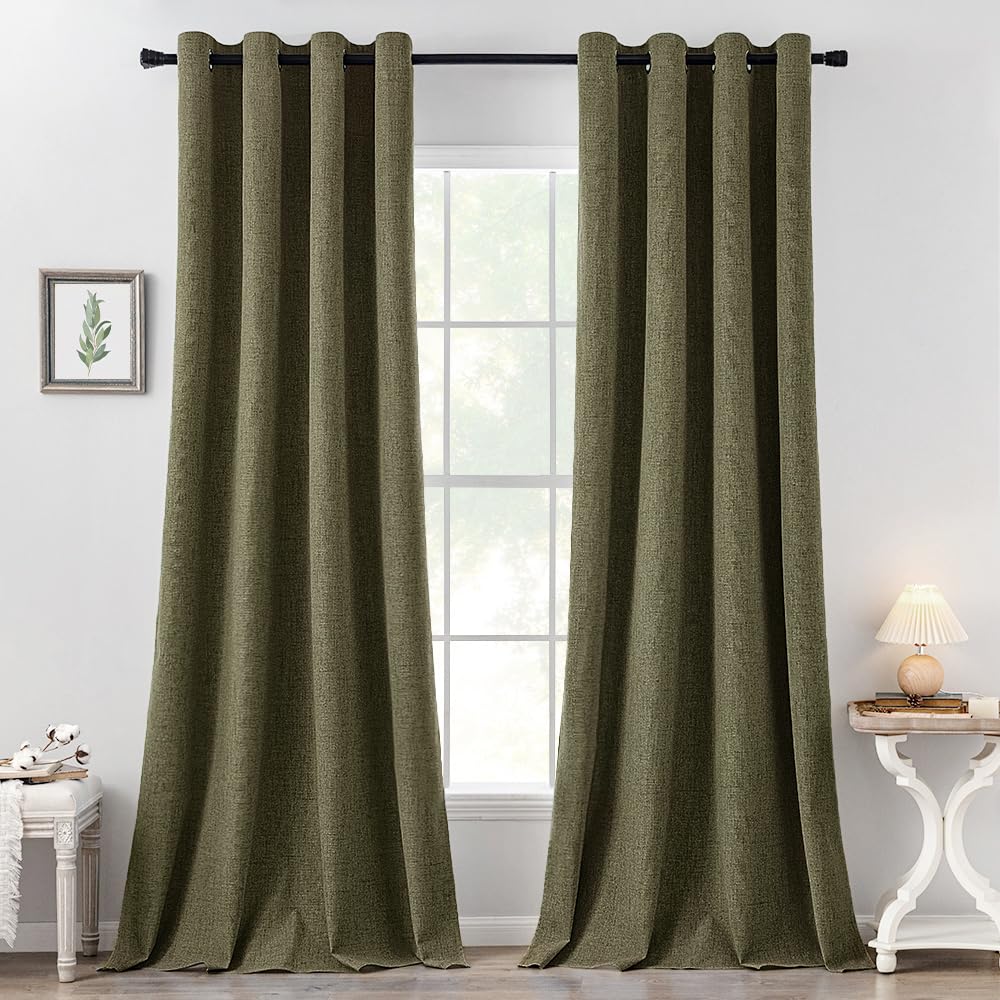 MIULEE 100% Blackout Linen Textured Curtains for Bedroom Solid Thermal Insulated Natural Beige Grommet Room Darkening Curtains & Drapes Luxury Decor for Living Room Nursery 52 x 96 Inch (2 Panels)