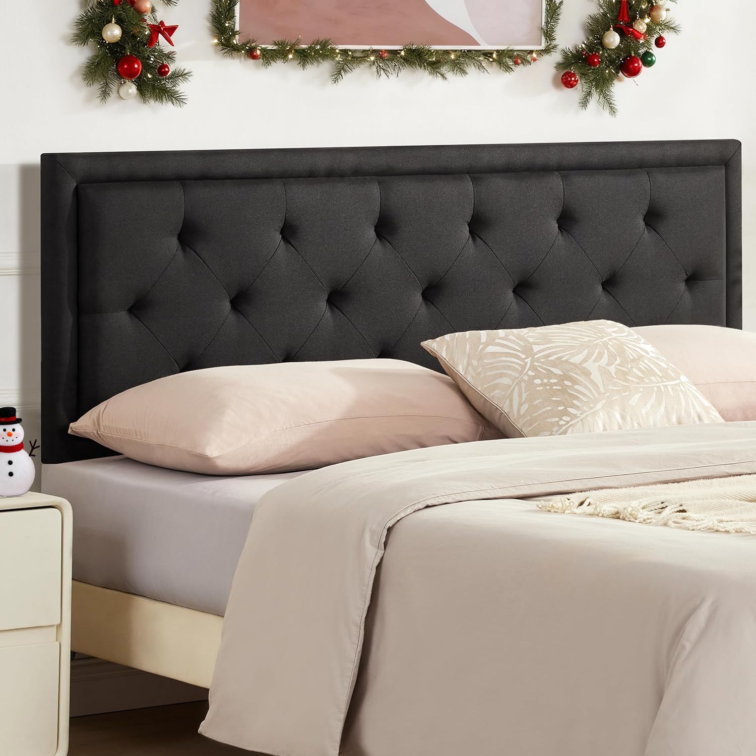 Howjoe Upholstered Queen Headboard Only, Tufted Headboard Queen Size, Solid Wood Height Adjustable Modern Head Boards with Durable Metal Legs from 37" to 51", Linen Dorm Bed Headboards Only, Beige