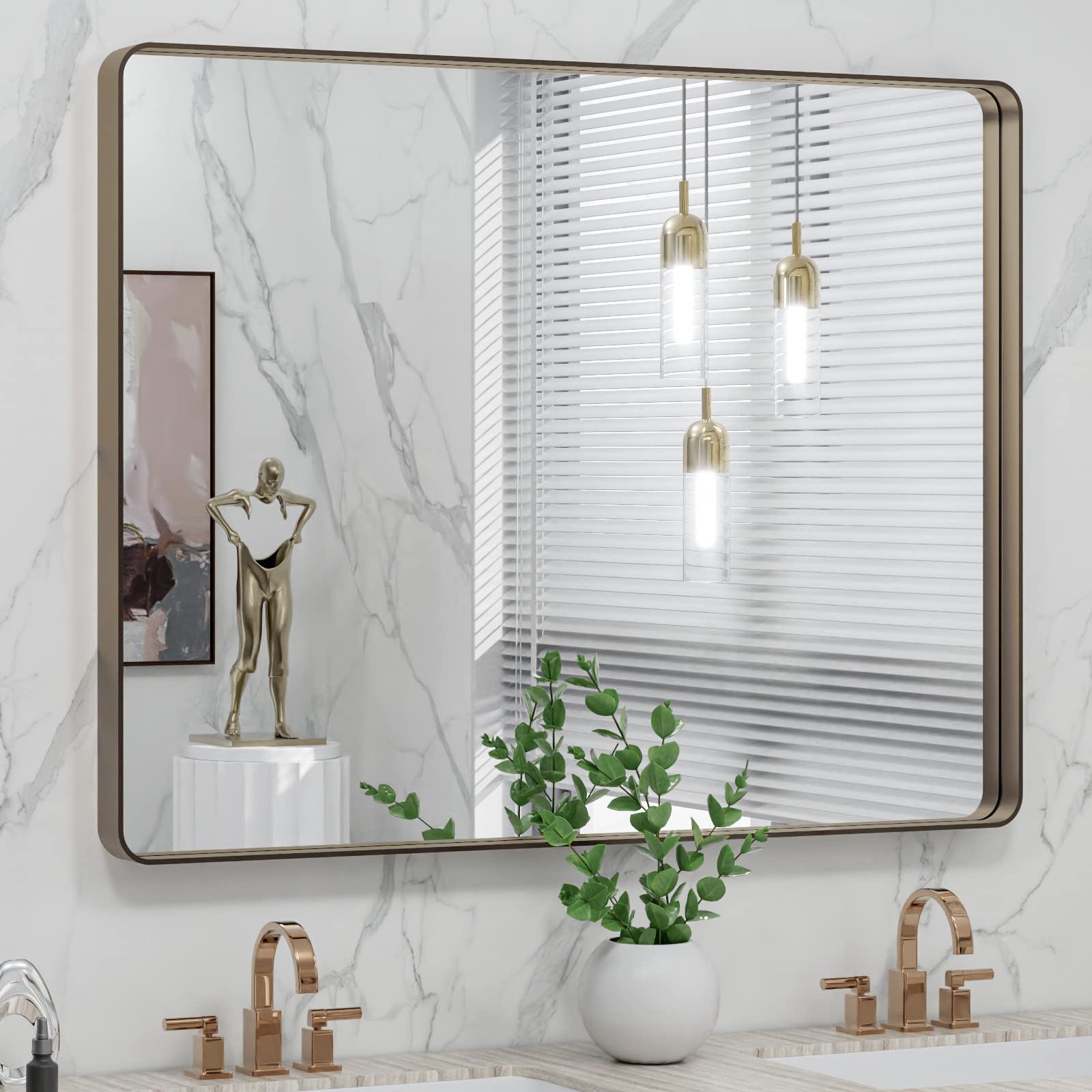 LOAAO Black Metal Framed Bathroom Mirror for Wall, 22X30 Inch Rounded Rectangle Mirror, Matte Black Bathroom Vanity Mirror Farmhouse, Anti-Rust, Hangs Horizontally or Vertically