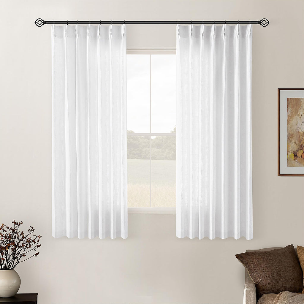 Pinch Pleated Linen Curtains 108 Inches Long for Living Room 2 Panels Set Cream Ivory Flax Double Pleated Drapes Back Tab Neutral Boho Ceiling Floor 108 Inch Window Curtains Bedroom Natural Birch