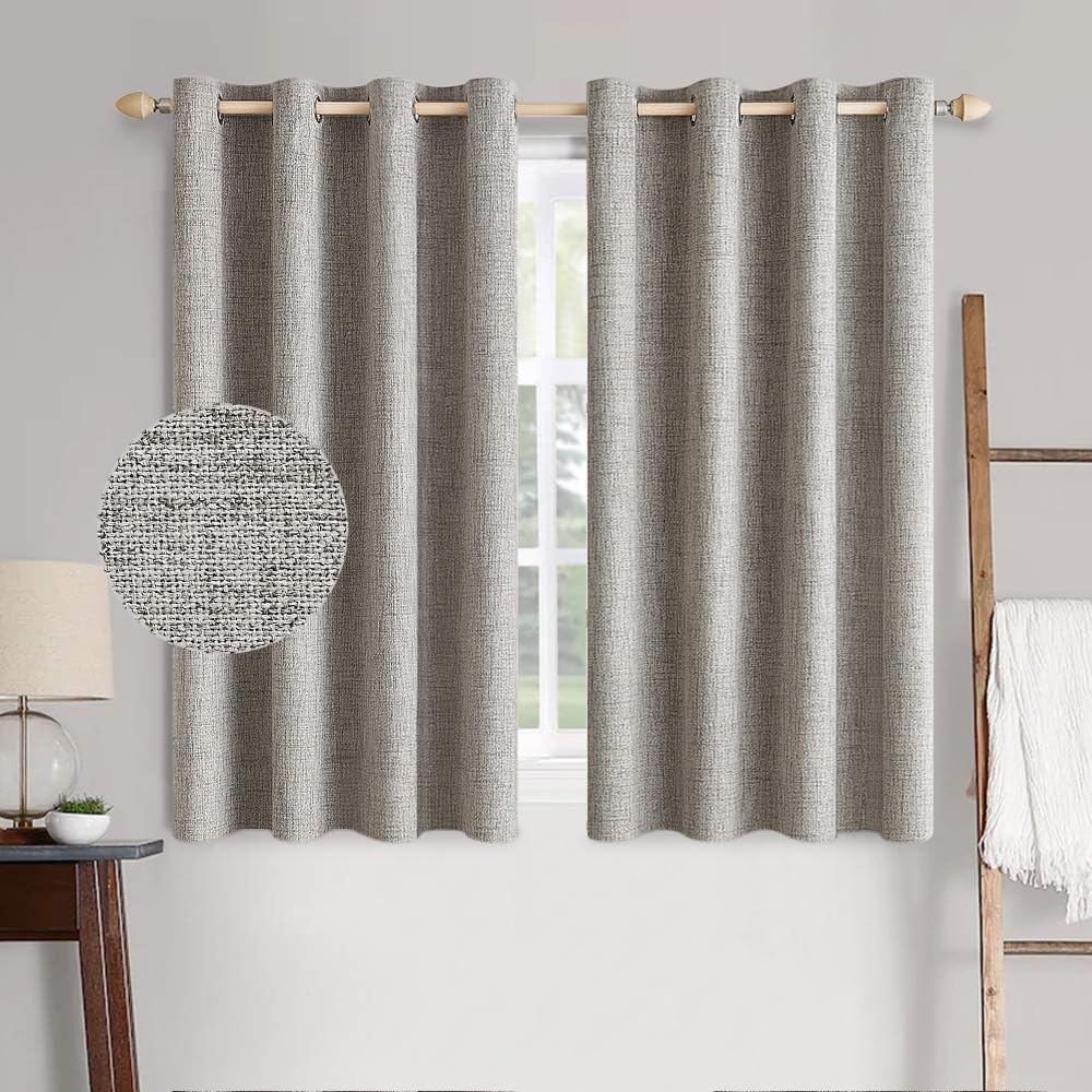 MIULEE Linen Texture Curtains for Bedroom Solid 100% Blackout Thermal Insulated Dusty Blue Curtains Grommet Room Darkening Drapes Luxury Decor for Living Room Nursery 52x84 Inch (2 Panels)