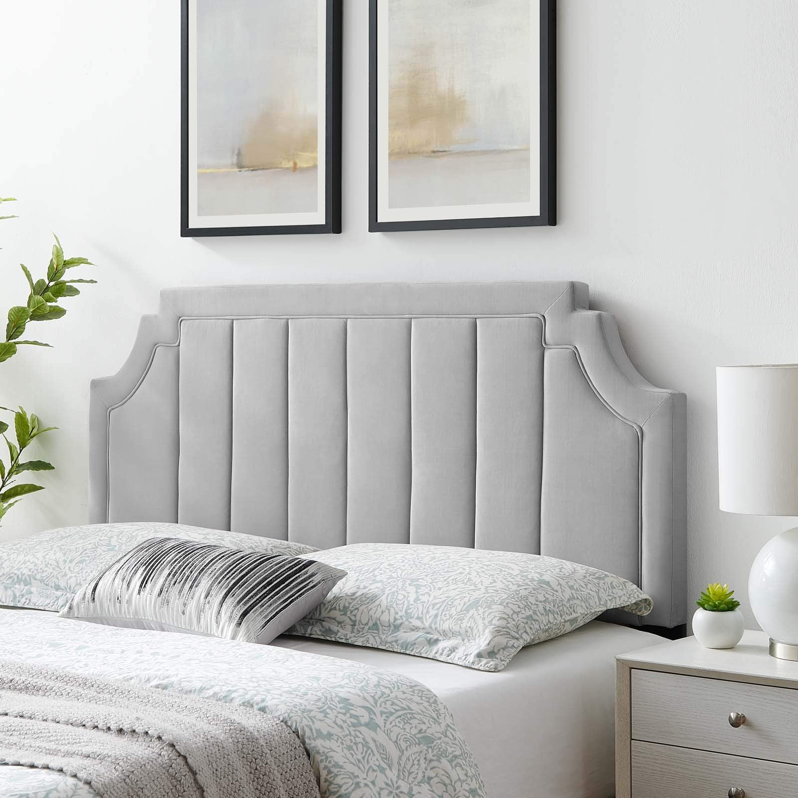 Modway Alyona Channel Tufted Performance Velvet Full/Queen Headboard in White