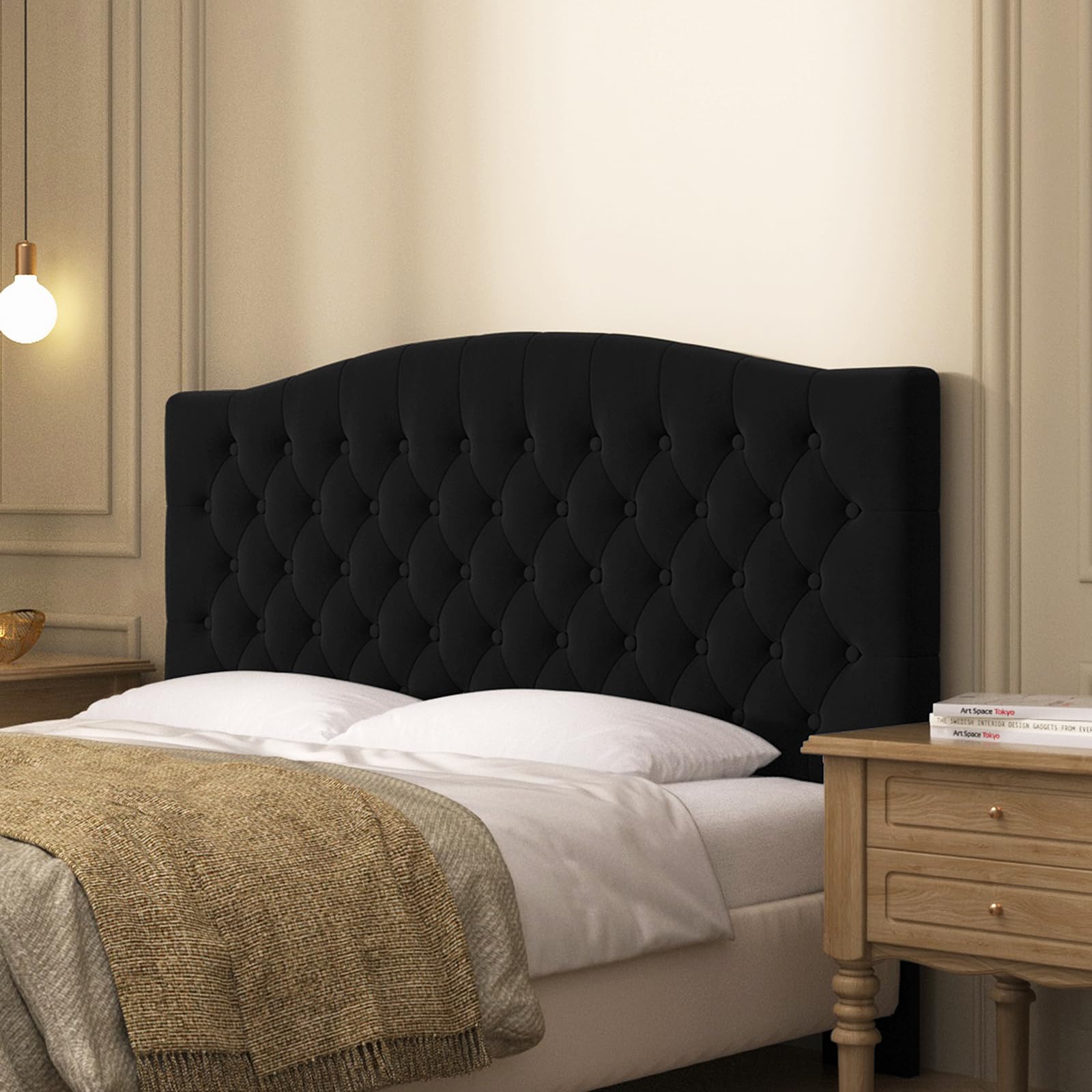 Furpopup Linen Upholstered Headboard Queen/Full Size Bed Tufted Button Headboard, Featuring High-Density Sponge Padding, Luxury Texture Easy Assembly Comfort and Style-Ivory
