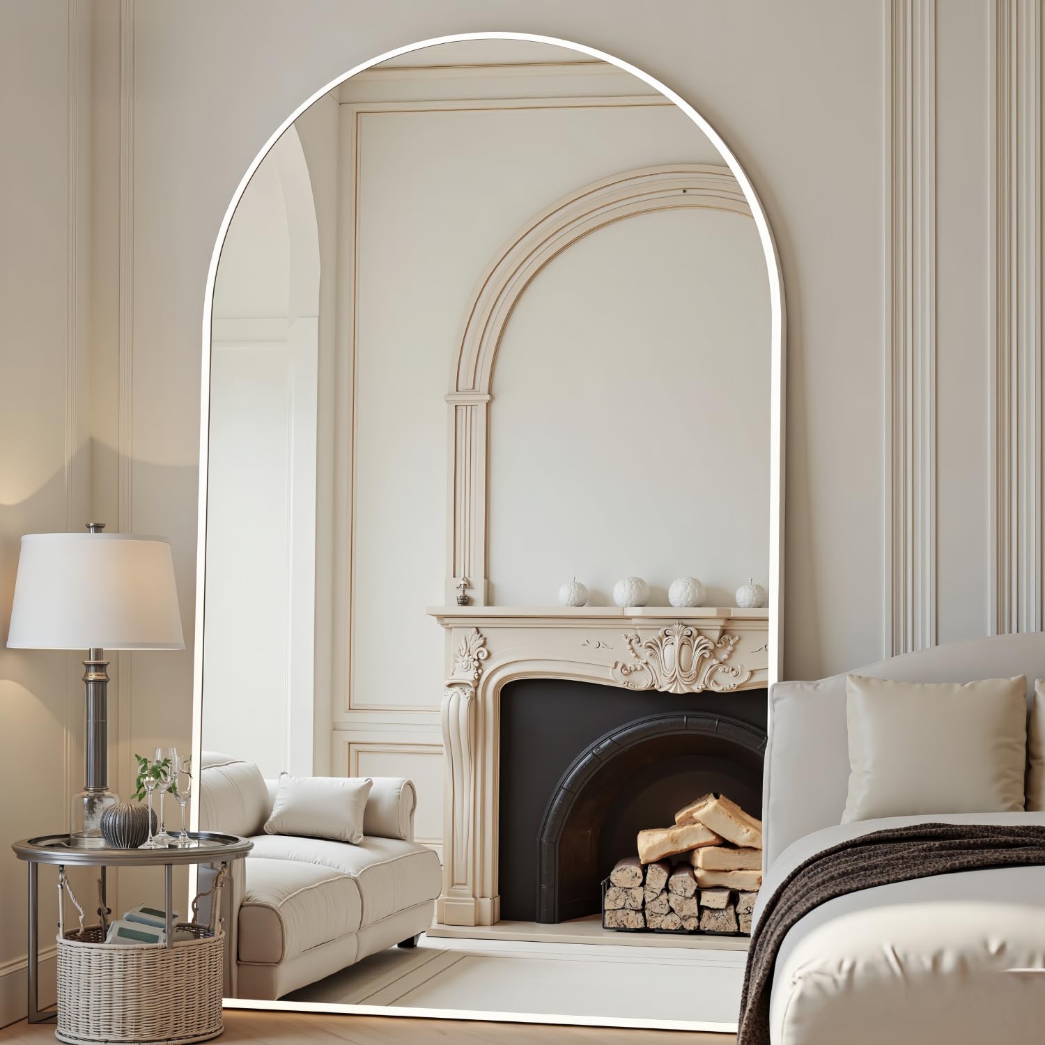 Dewfig Arched Full Length Mirror, 76"x34" Large Floor Mirror, Full Body Mirrors for Leaning or Hanging, Standing Mirrors for Bedroom, Living Room,Dressing Room, Aluminum Alloy Frame, Black