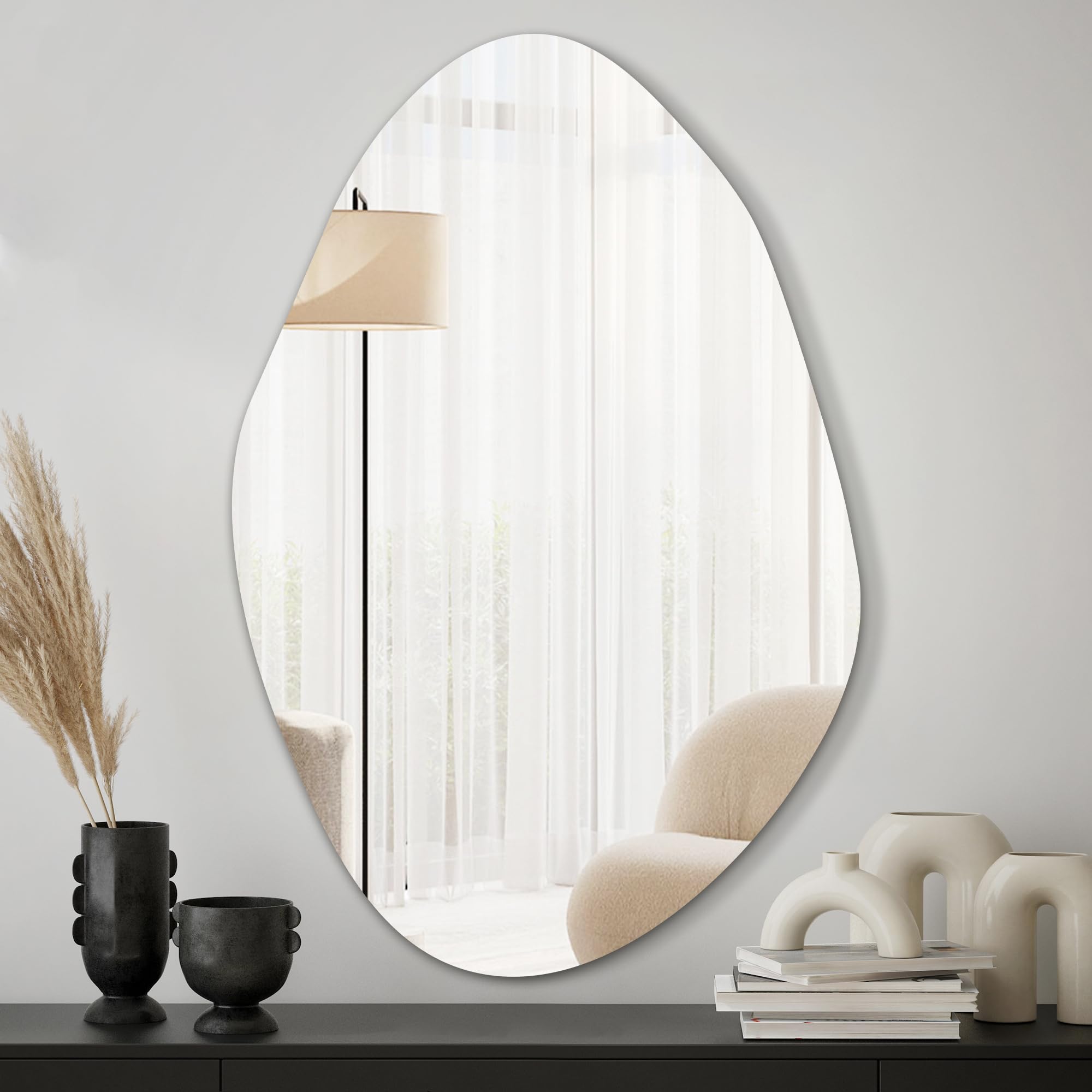 TRAHOME 32'' x 18'' Irregular Asymmetrical Wall Mirror for Living Room Bathroom Entryway, Modern Decorative Mirror Hanging