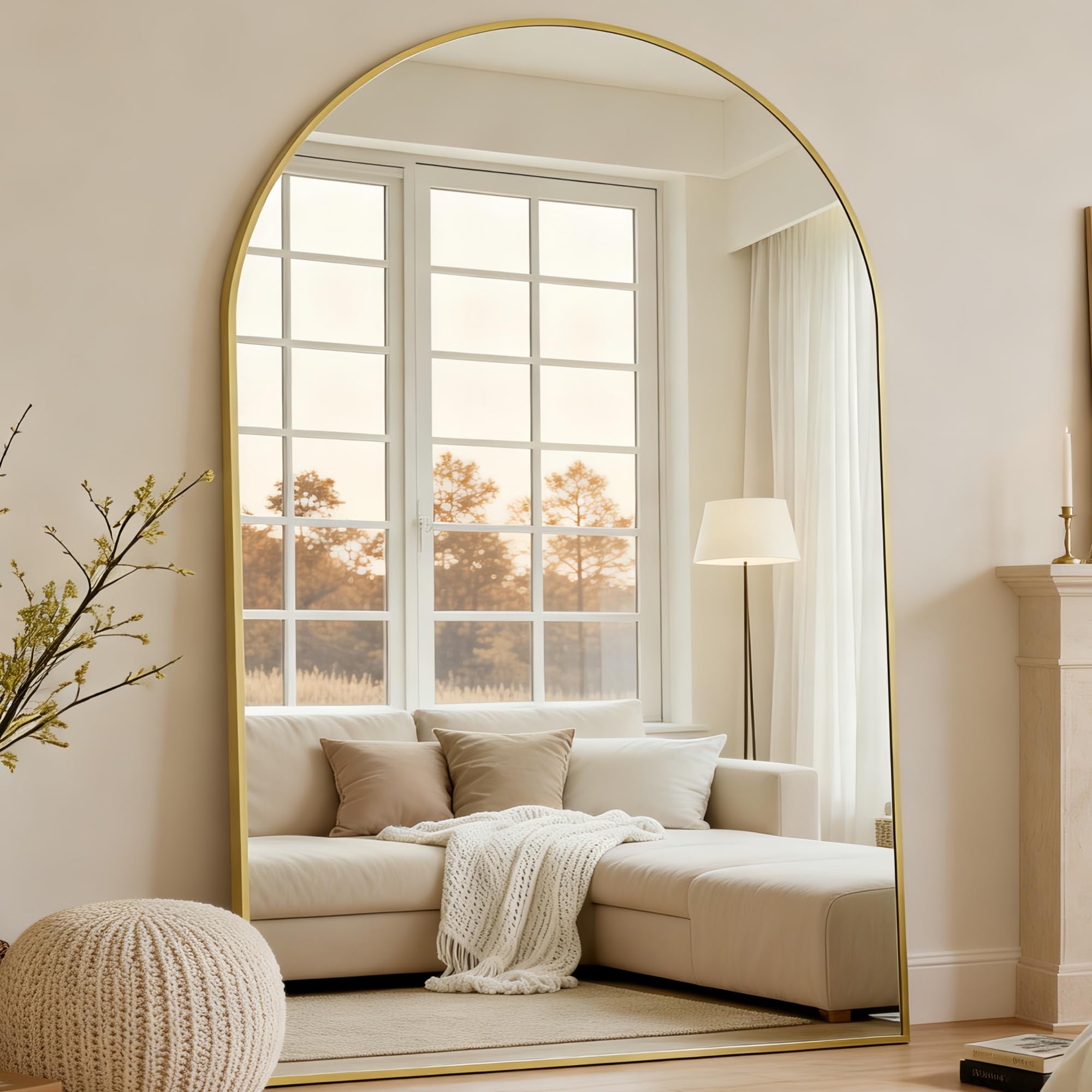 Dewfig Arched Full Length Mirror, 76"x34" Large Floor Mirror, Full Body Mirrors for Leaning or Hanging, Standing Mirrors for Bedroom, Living Room,Dressing Room, Aluminum Alloy Frame, Black