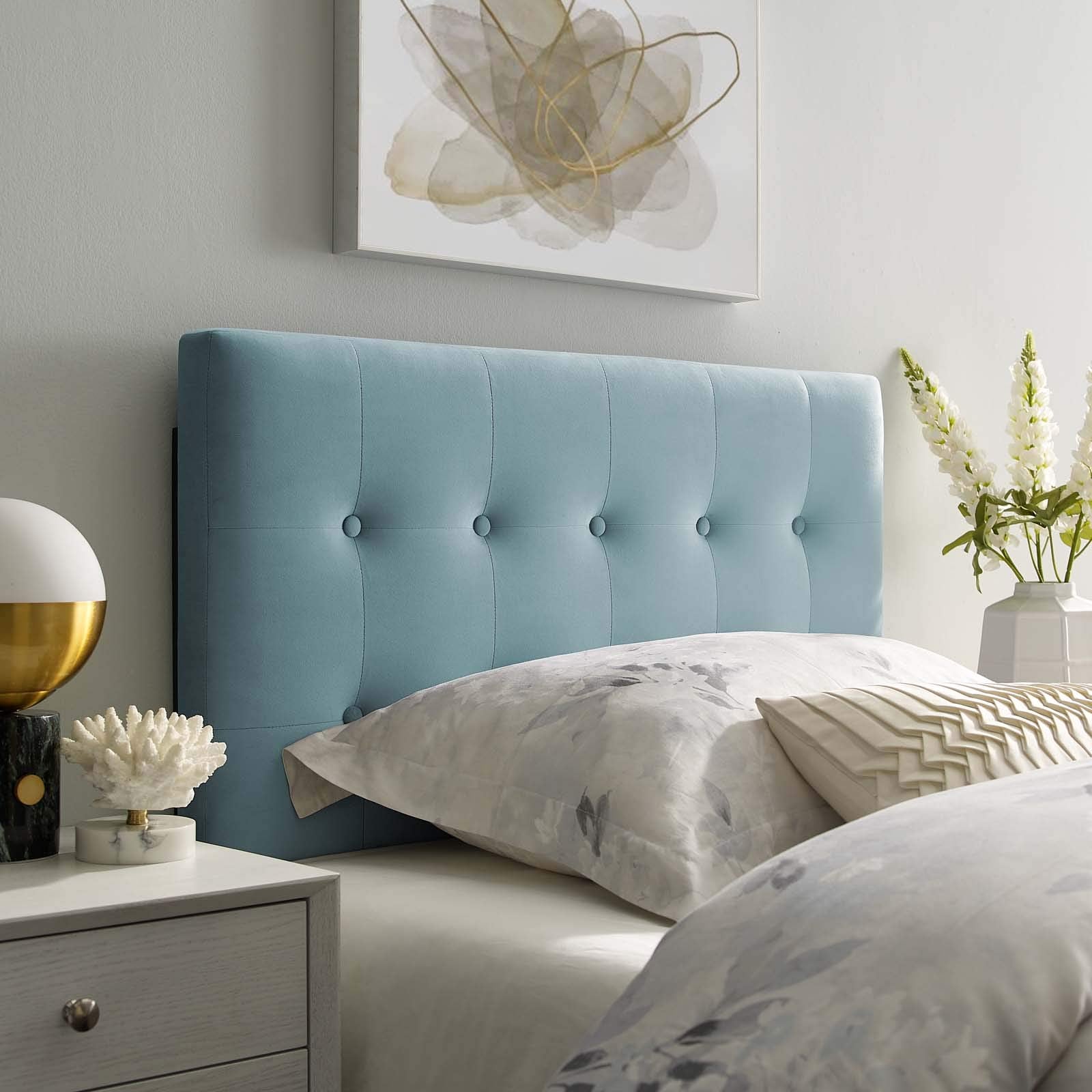 Modway Emily Twin Biscuit Tufted Performance Velvet Headboard, White