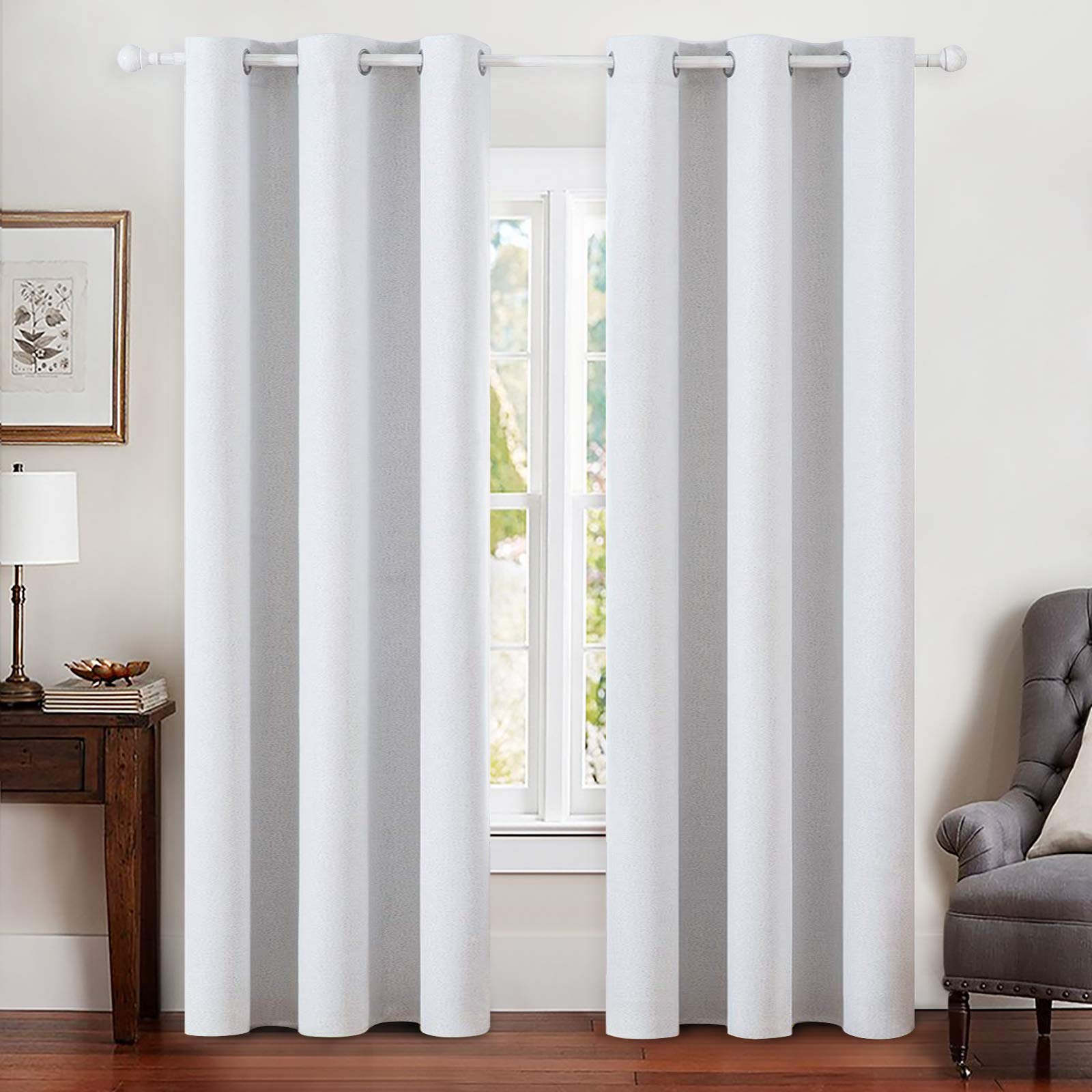 MIULEE Linen Texture Curtains for Bedroom Solid 100% Blackout Thermal Insulated Dusty Blue Curtains Grommet Room Darkening Drapes Luxury Decor for Living Room Nursery 52x84 Inch (2 Panels)