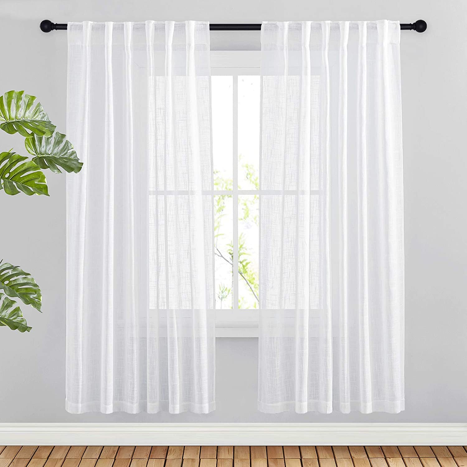 NICETOWN 120 inch Curtains Linen Blend for Bedroom, Rod Pocket & Back Tab Natural Linen Burlap Semi Sheer Window Treatments Privacy with Light Filtering for Living Room, W52 x L120, 2 Panels