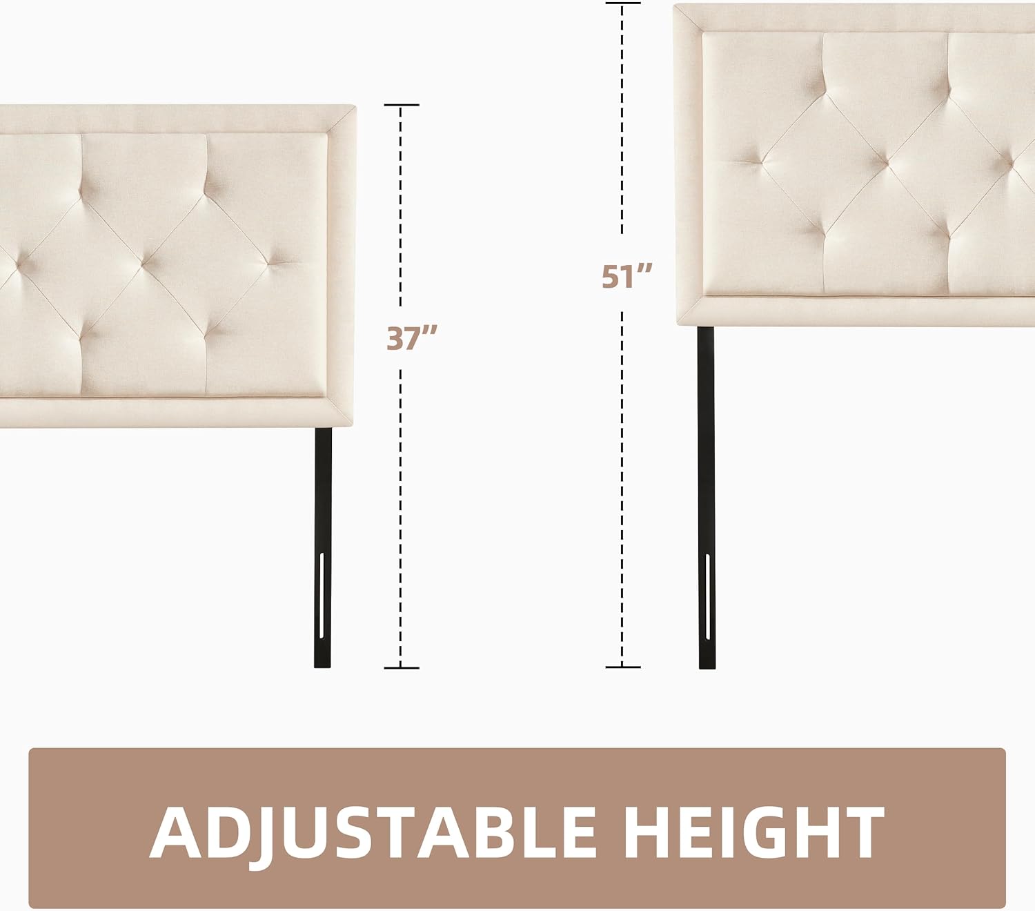 Howjoe Upholstered Queen Headboard Only, Tufted Headboard Queen Size, Solid Wood Height Adjustable Modern Head Boards with Durable Metal Legs from 37" to 51", Linen Dorm Bed Headboards Only, Beige