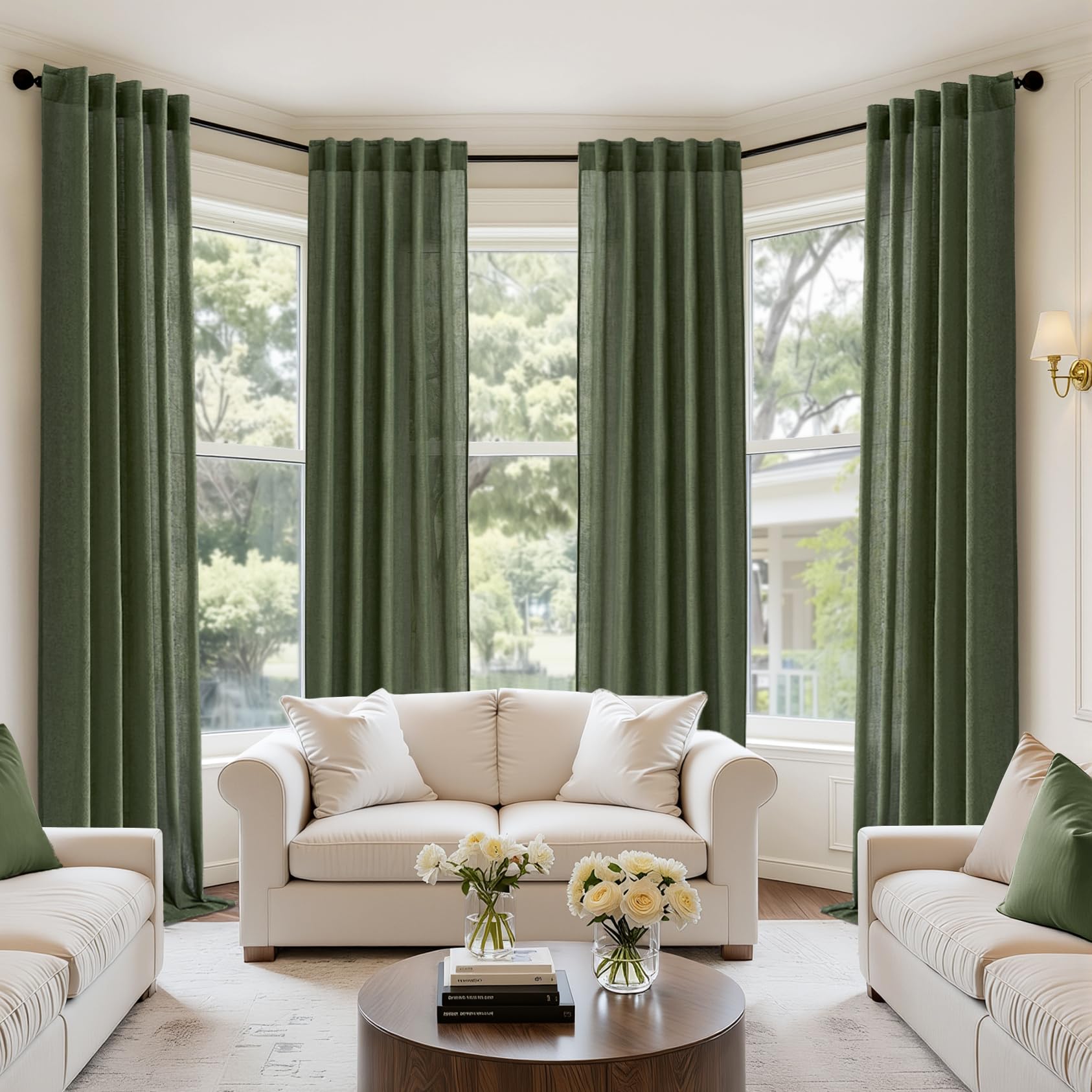 MIULEE Natural Linen Curtains 96 Inch Long 4 Panels Light Filtering Window Drapes with Rod Pocket Back Tab for Living Room Bedroom Farmhouse Decor 42" W x 96" L Inches