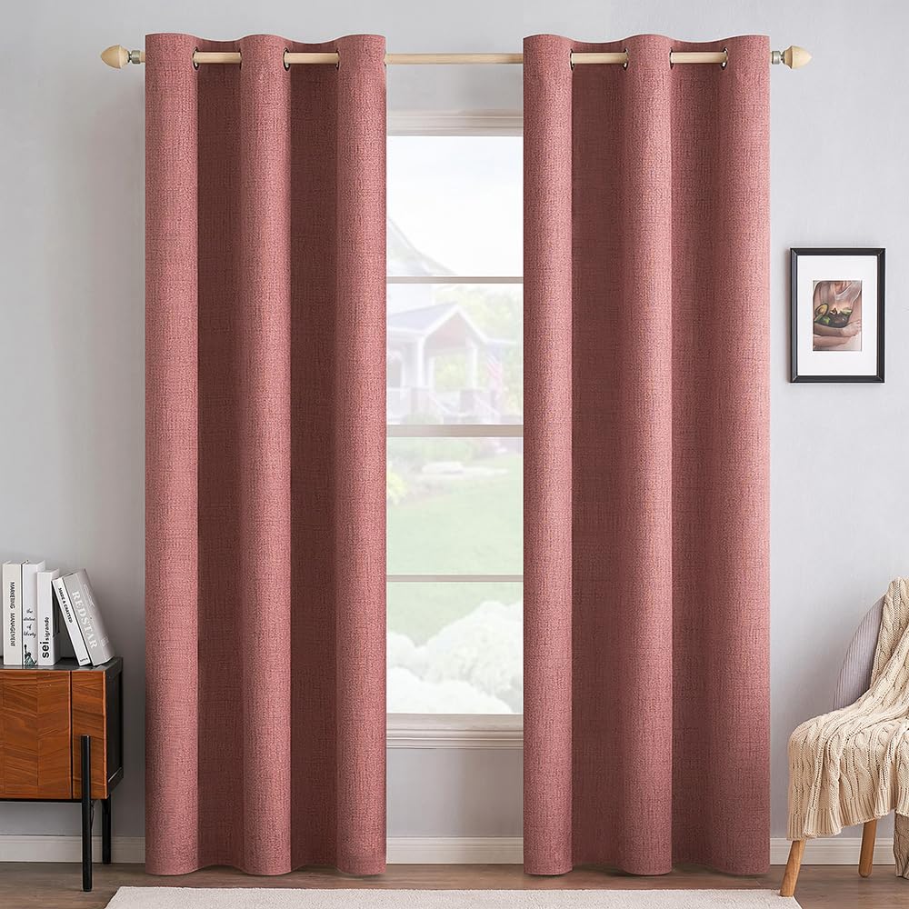 MIULEE Linen Texture Curtains for Bedroom Solid 100% Blackout Thermal Insulated Dusty Blue Curtains Grommet Room Darkening Drapes Luxury Decor for Living Room Nursery 52x84 Inch (2 Panels)
