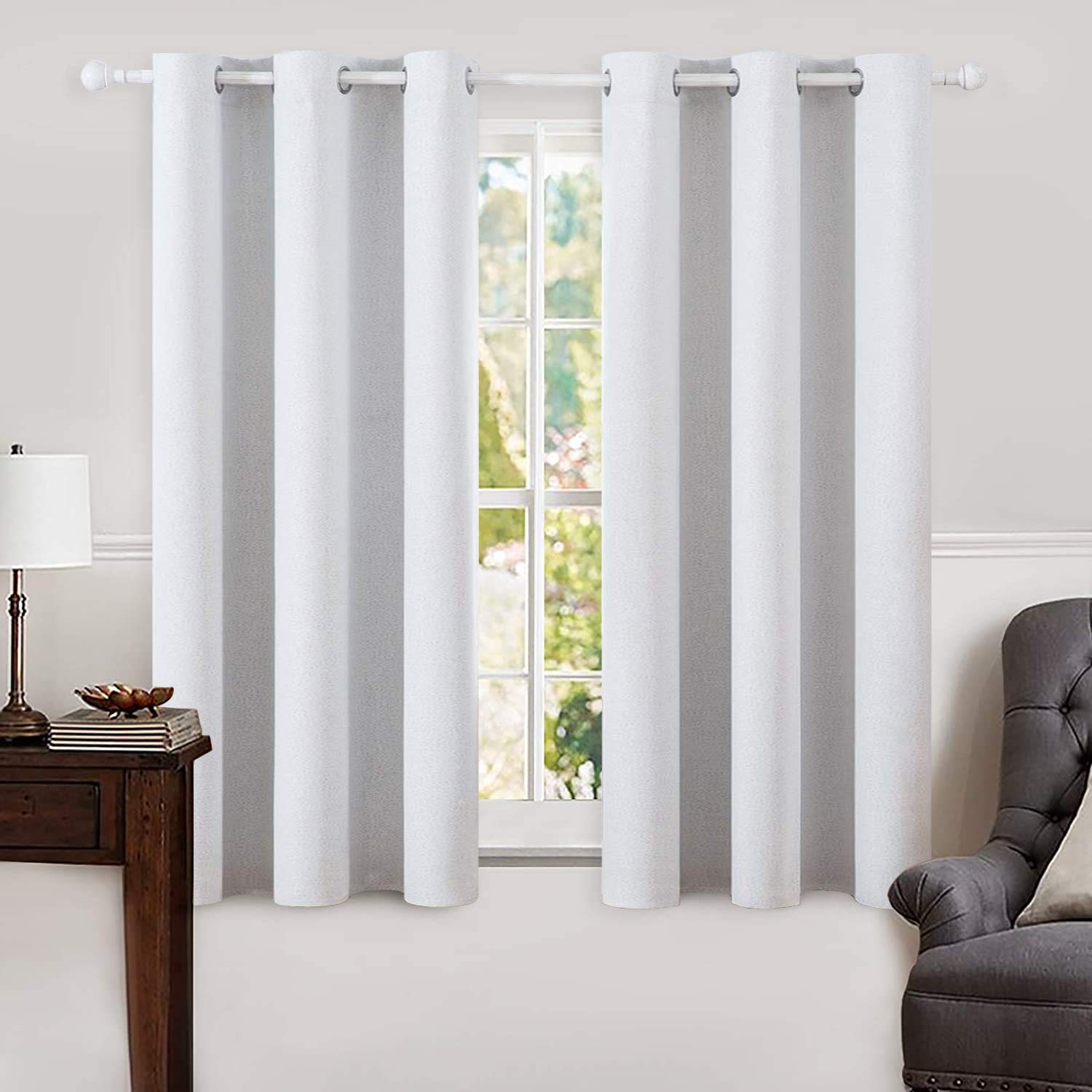 MIULEE 100% Blackout Linen Textured Curtains for Bedroom Solid Thermal Insulated Natural Beige Grommet Room Darkening Curtains & Drapes Luxury Decor for Living Room Nursery 52 x 96 Inch (2 Panels)