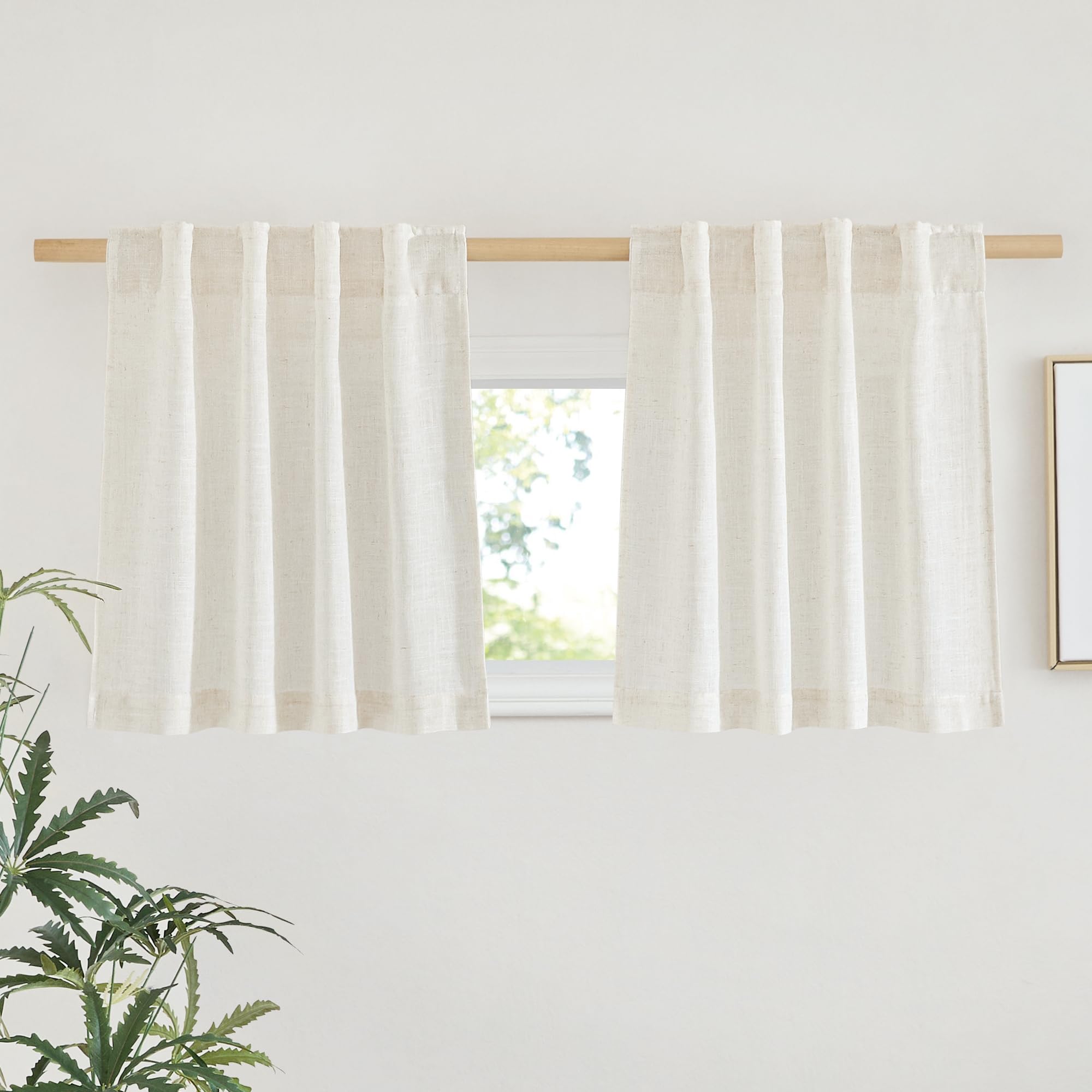 NICETOWN 120 inch Curtains Linen Blend for Bedroom, Rod Pocket & Back Tab Natural Linen Burlap Semi Sheer Window Treatments Privacy with Light Filtering for Living Room, W52 x L120, 2 Panels
