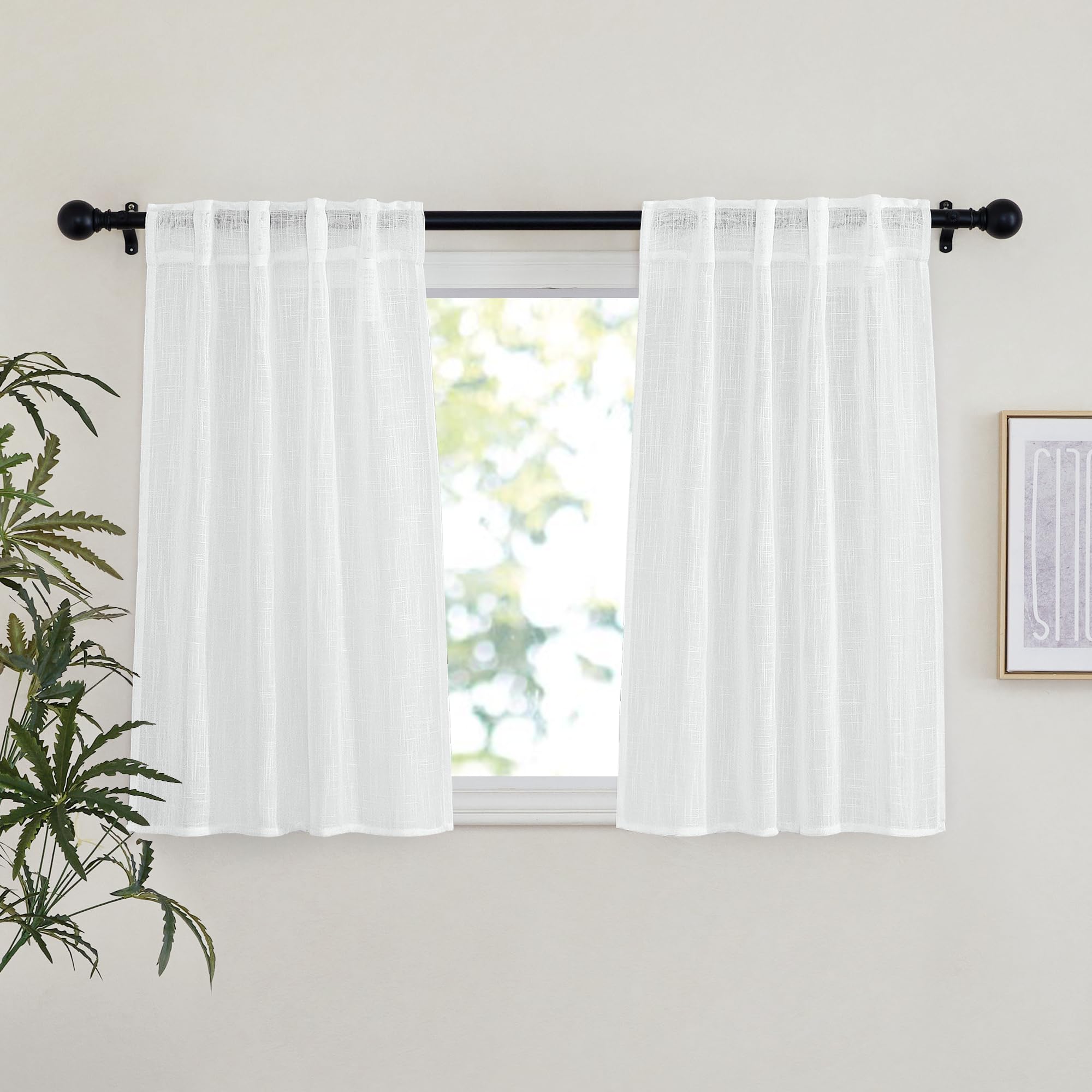 NICETOWN 120 inch Curtains Linen Blend for Bedroom, Rod Pocket & Back Tab Natural Linen Burlap Semi Sheer Window Treatments Privacy with Light Filtering for Living Room, W52 x L120, 2 Panels