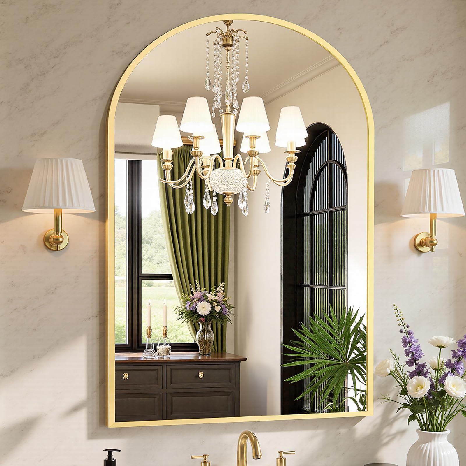 Sweetcrispy 24"x36" Arched Black Bathroom Mirrors for Wall, Bathroom Mirrors for Over Sink, Metal Framed with HD Shatter-Proof Glass for Entryway, Living Room, Bedroom, Home Decor