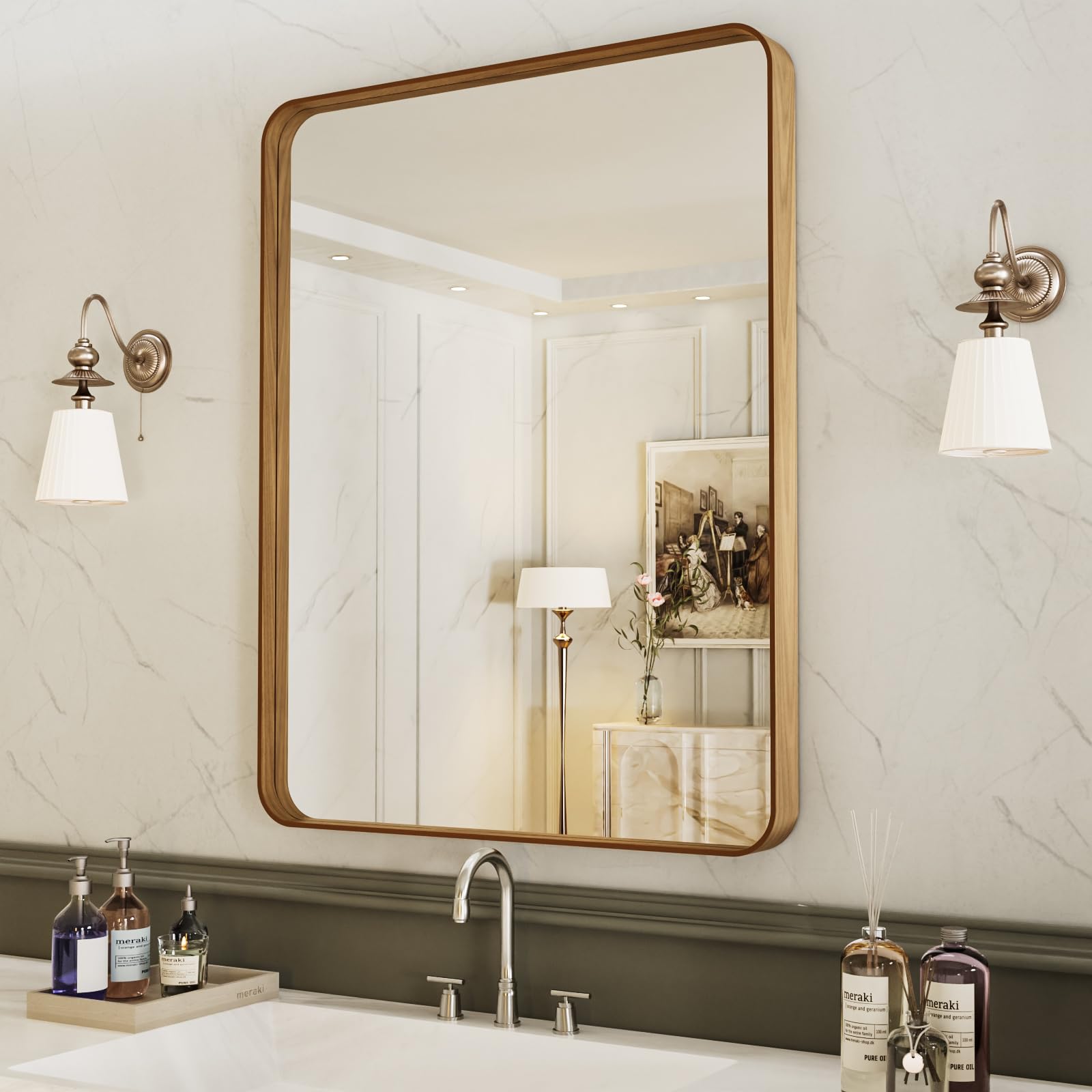 LOAAO Black Metal Framed Bathroom Mirror for Wall, 22X30 Inch Rounded Rectangle Mirror, Matte Black Bathroom Vanity Mirror Farmhouse, Anti-Rust, Hangs Horizontally or Vertically