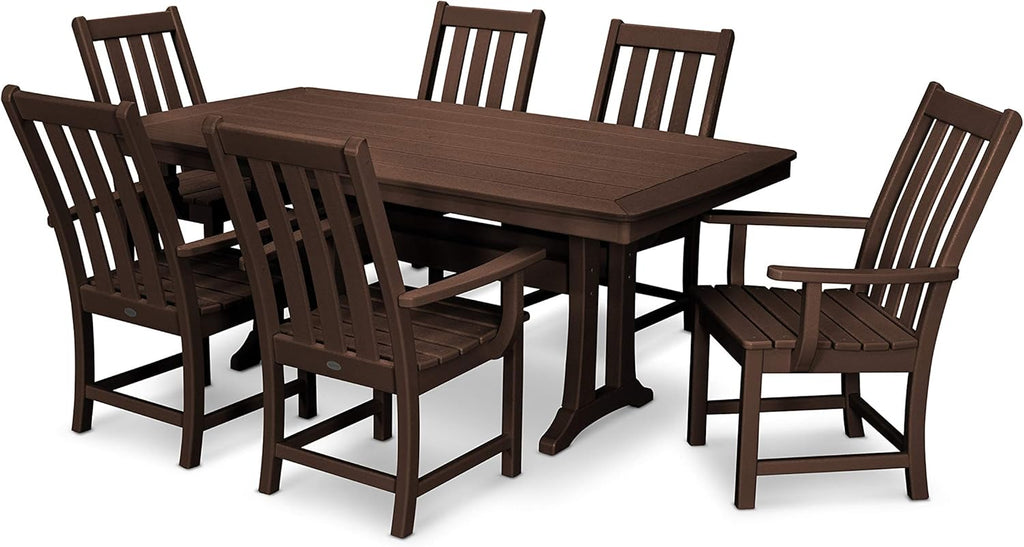 Polywood Vineyard 7-Piece Outdoor Dining Set - Slate Grey HDPE Composite Patio Furniture Set with Table and 6 Chairs for Deck, Garden, Backyard