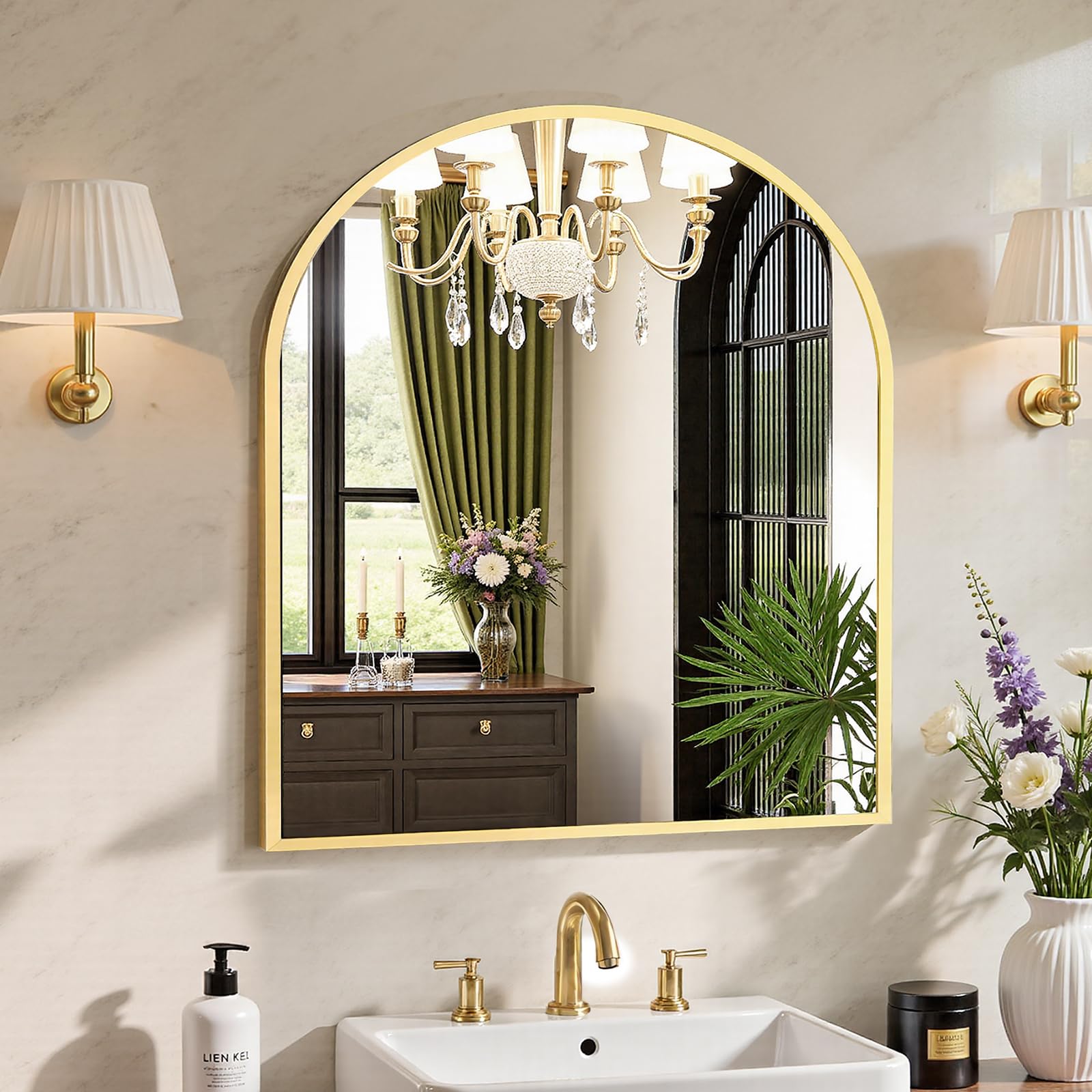 Sweetcrispy 24"x36" Arched Black Bathroom Mirrors for Wall, Bathroom Mirrors for Over Sink, Metal Framed with HD Shatter-Proof Glass for Entryway, Living Room, Bedroom, Home Decor