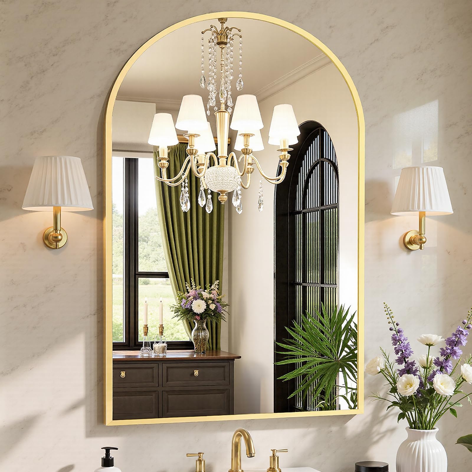 Sweetcrispy 24"x36" Arched Black Bathroom Mirrors for Wall, Bathroom Mirrors for Over Sink, Metal Framed with HD Shatter-Proof Glass for Entryway, Living Room, Bedroom, Home Decor