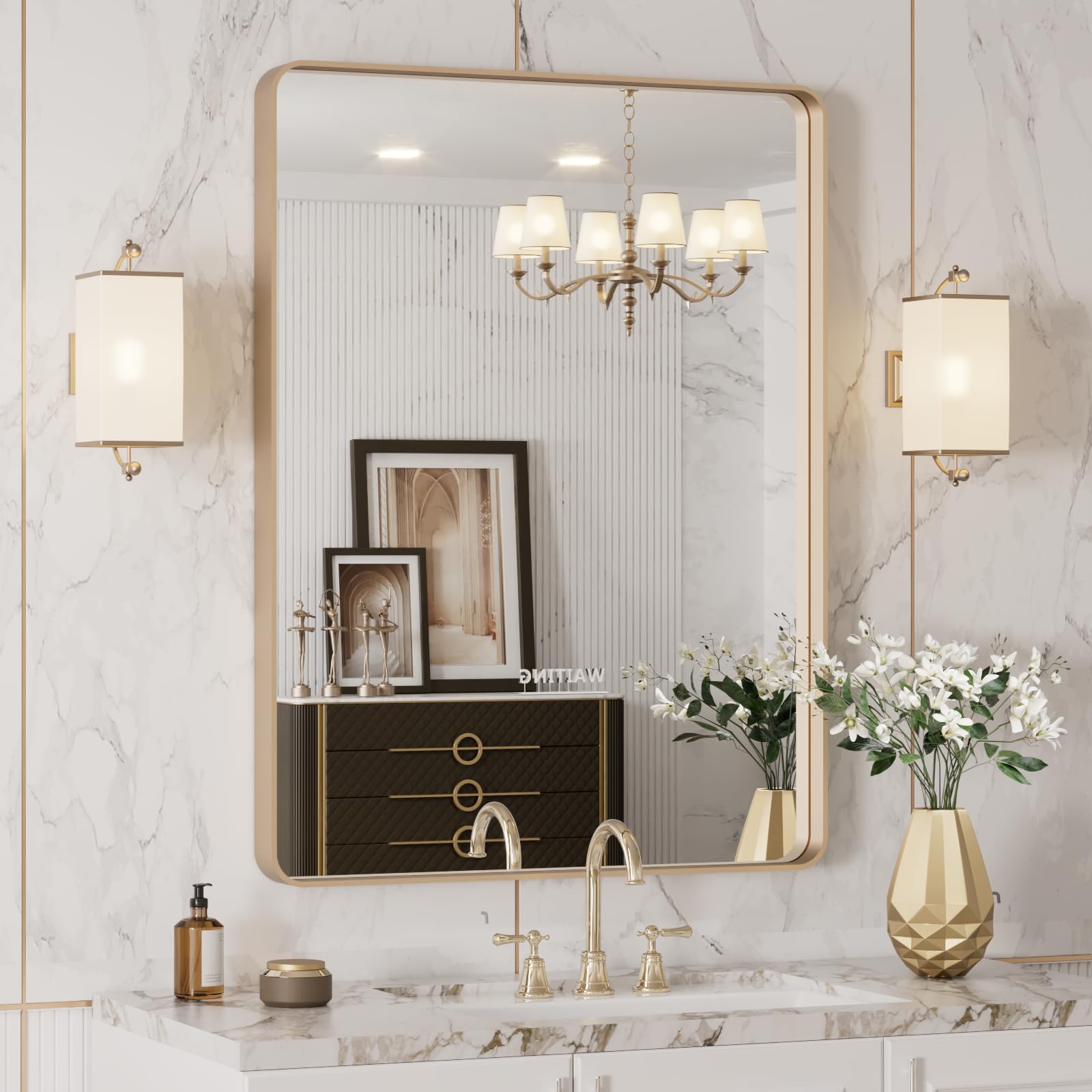 LOAAO Black Metal Framed Bathroom Mirror for Wall, 22X30 Inch Rounded Rectangle Mirror, Matte Black Bathroom Vanity Mirror Farmhouse, Anti-Rust, Hangs Horizontally or Vertically