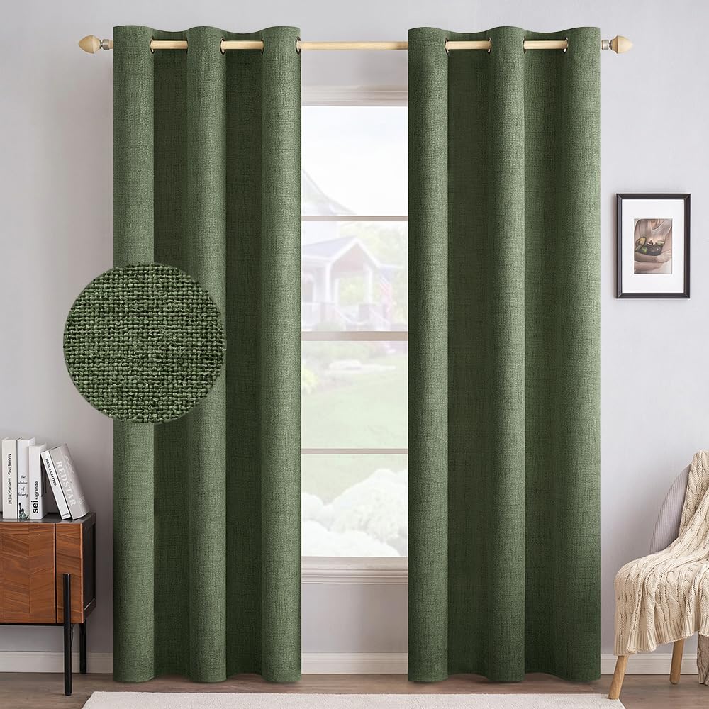 MIULEE Linen Texture Curtains for Bedroom Solid 100% Blackout Thermal Insulated Dusty Blue Curtains Grommet Room Darkening Drapes Luxury Decor for Living Room Nursery 52x84 Inch (2 Panels)