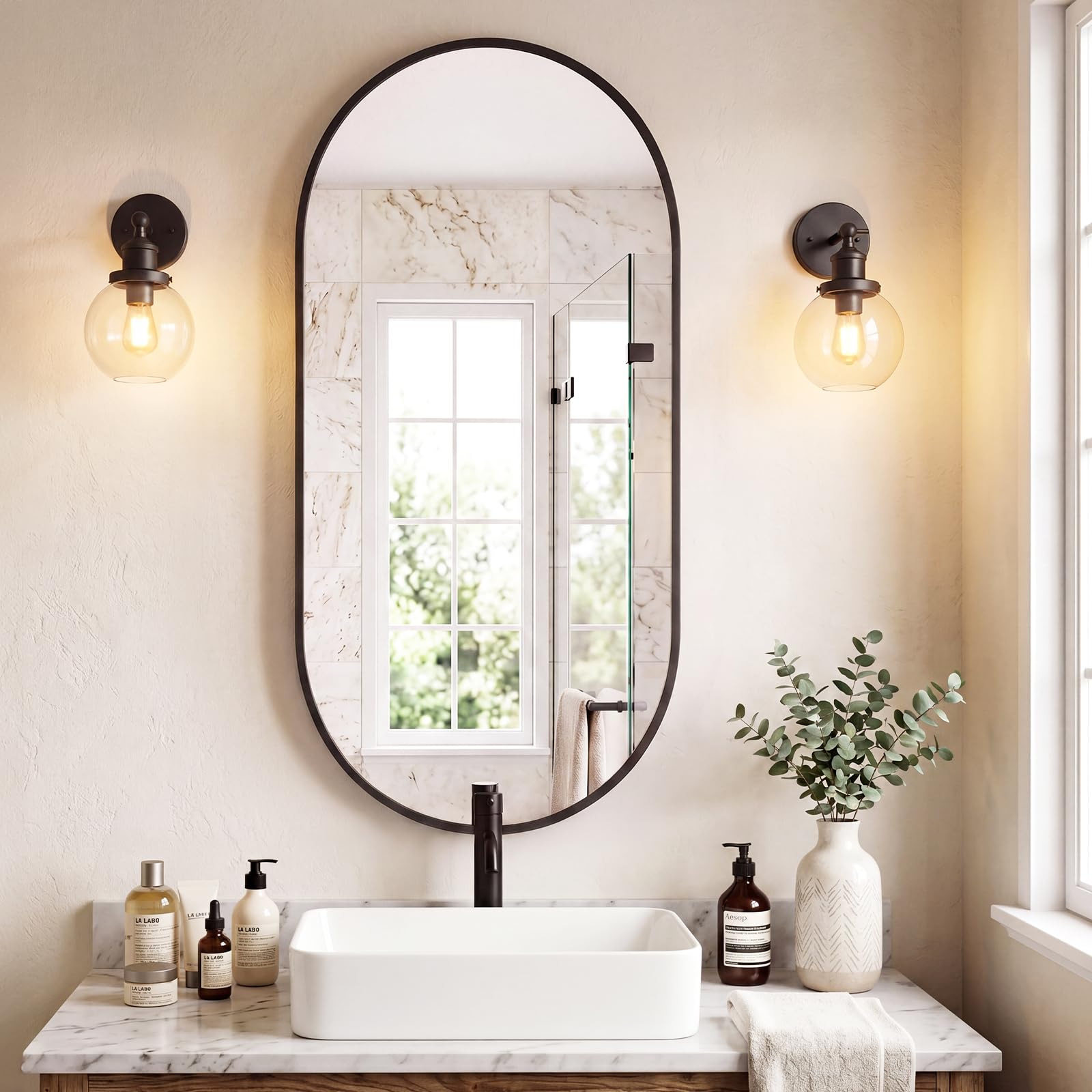 Sweetcrispy 24"x36" Arched Black Bathroom Mirrors for Wall, Bathroom Mirrors for Over Sink, Metal Framed with HD Shatter-Proof Glass for Entryway, Living Room, Bedroom, Home Decor