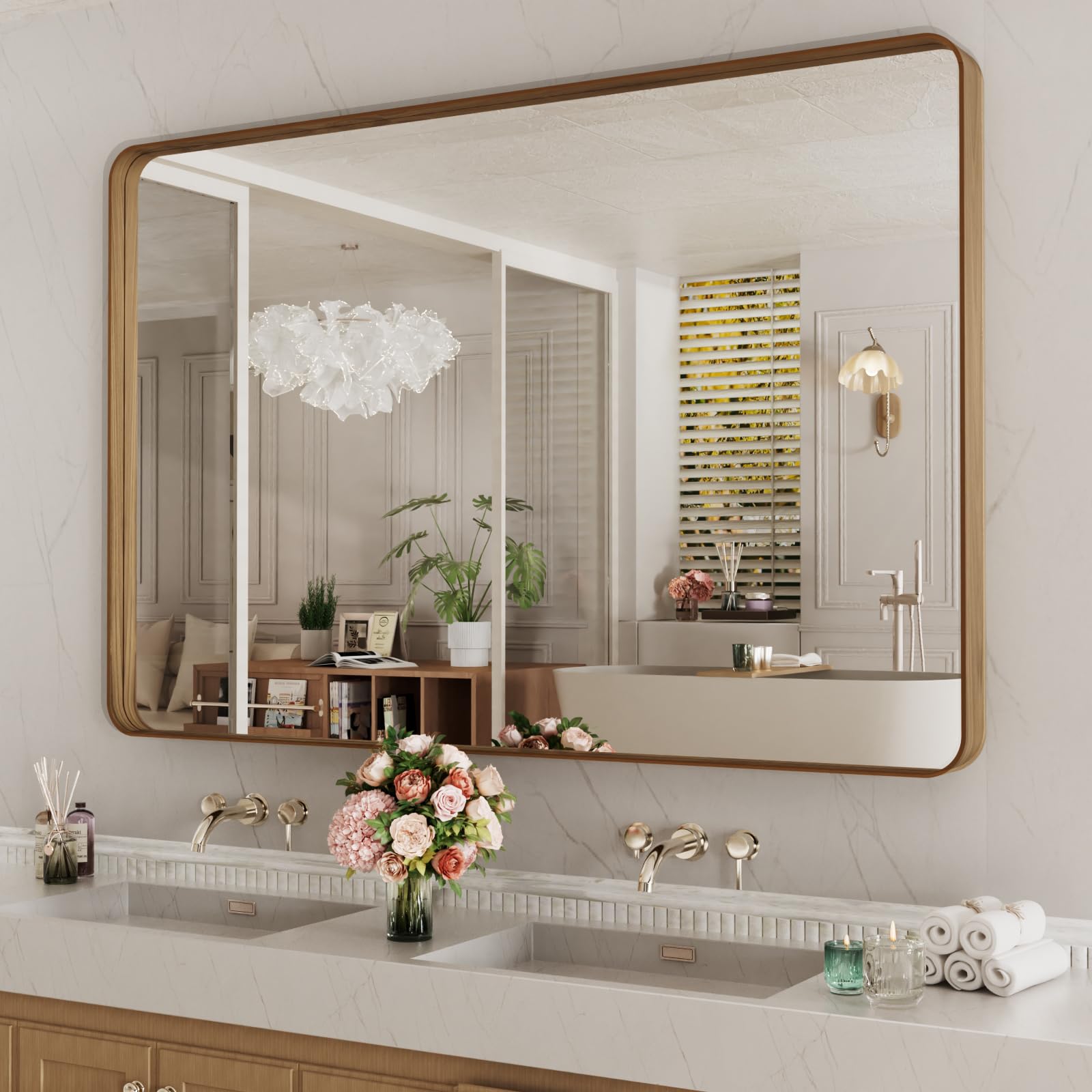 LOAAO Black Metal Framed Bathroom Mirror for Wall, 22X30 Inch Rounded Rectangle Mirror, Matte Black Bathroom Vanity Mirror Farmhouse, Anti-Rust, Hangs Horizontally or Vertically