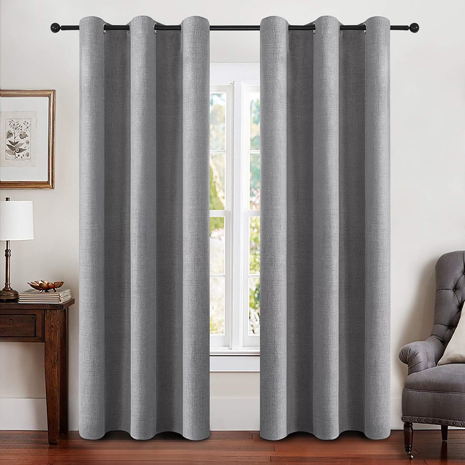 MIULEE 100% Blackout Linen Textured Curtains for Bedroom Solid Thermal Insulated Natural Beige Grommet Room Darkening Curtains & Drapes Luxury Decor for Living Room Nursery 52 x 96 Inch (2 Panels)