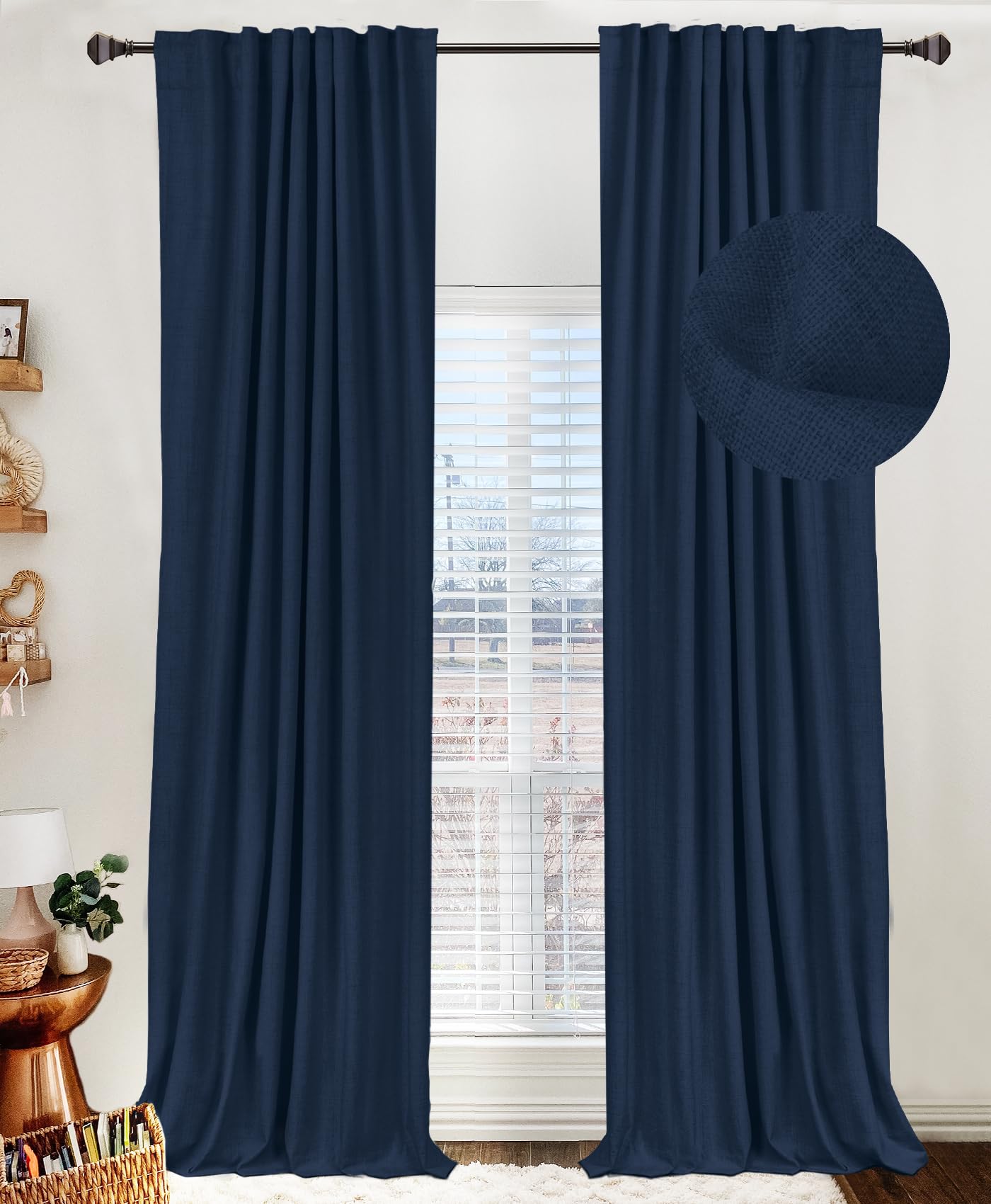 100% Blackout Shield Linen Blackout Curtains for Bedroom 90 Inches Long, Back Tab/Rod Pocket Living Room Drapes, Thermal Insulated Blackout Curtains 2 Panels Set, 50" W x 90" L,Cream
