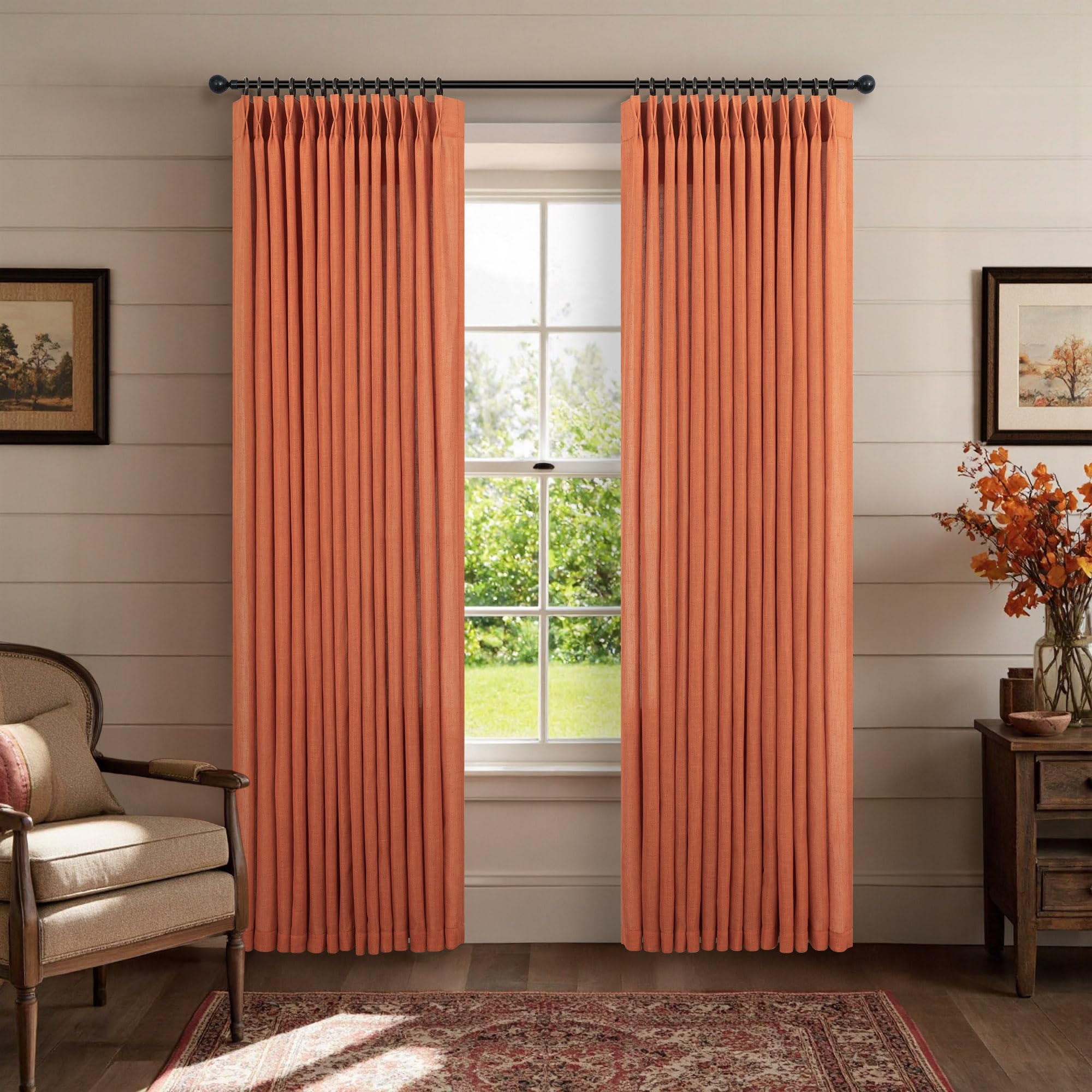 Natural Pinch Pleated Linen Cream Curtains 84 Inch Length 2 Panels for Living Room Bedroom Ivory Semi Sheer Light Filtering Modern Farmhouse Boho Neutral Rustic Long Drapes Back Tab Pleat Hooks Rings