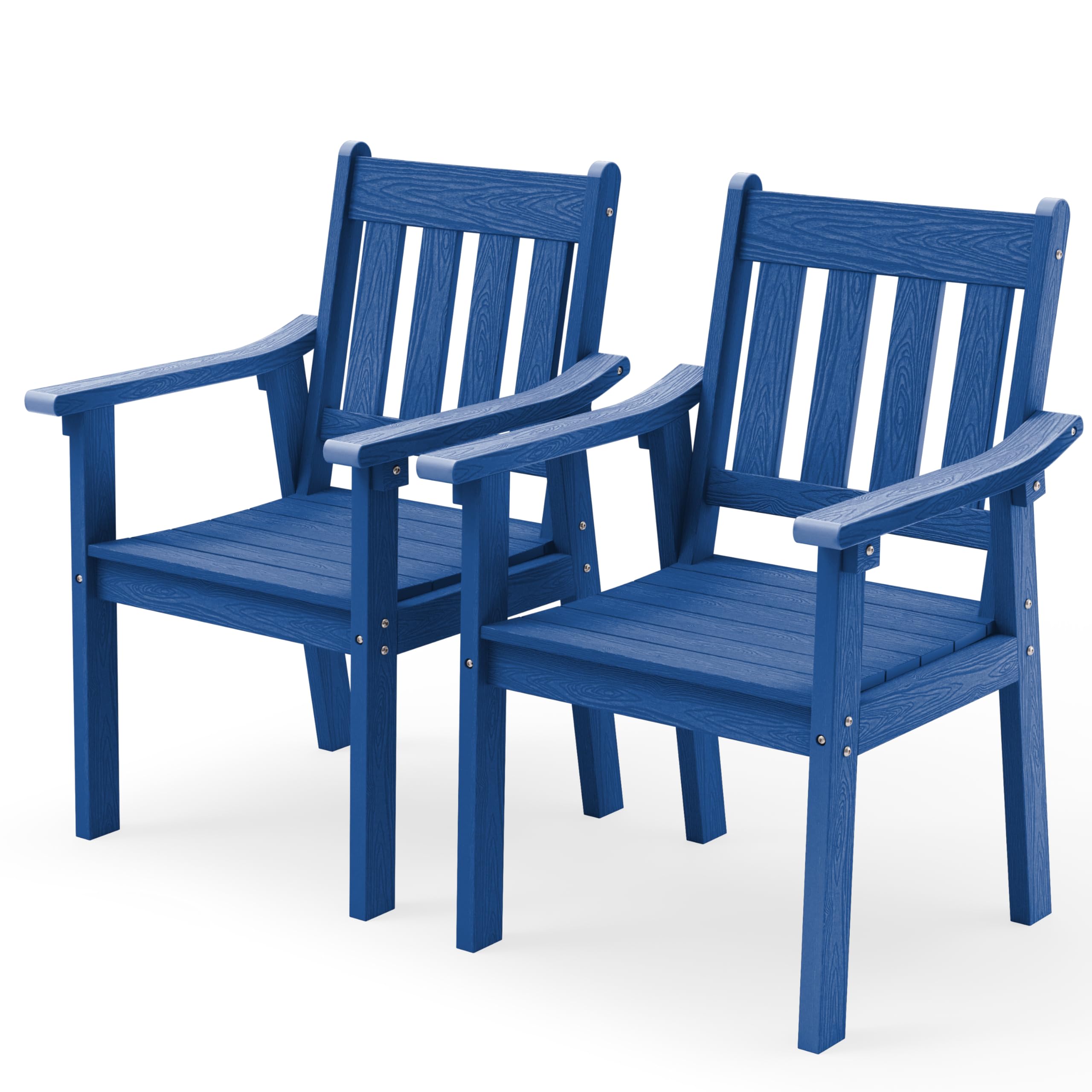 YEFU HIPS Patio Table Set: 7 Piece Outdoor Table and Chairs Dining Furniture Set with Umbrella Hole - Teak Modern Plastic Dining Sets 6 Person for Outside Deck with Metal Aluminum Frame