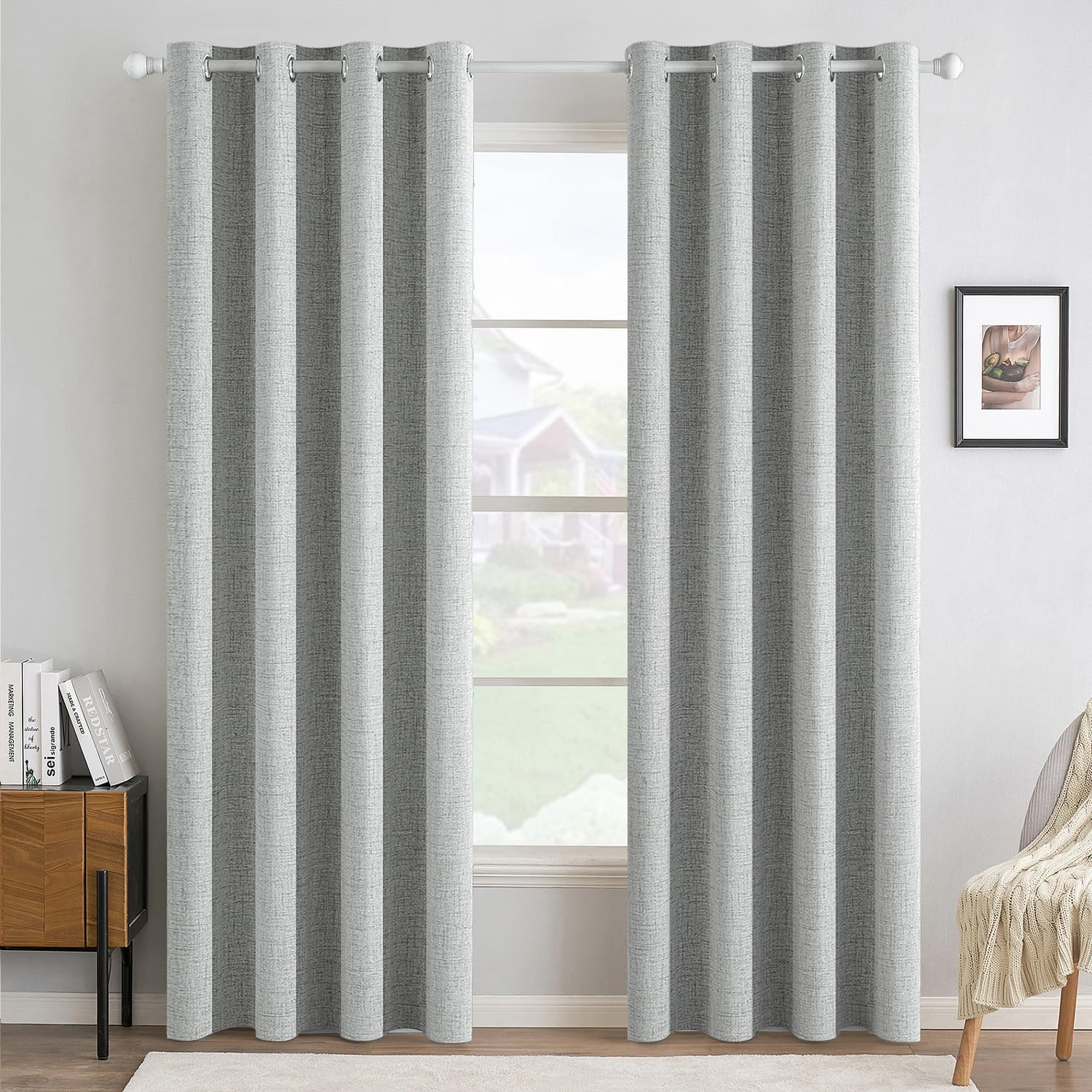 MIULEE 100% Blackout Linen Textured Curtains for Bedroom Solid Thermal Insulated Natural Beige Grommet Room Darkening Curtains & Drapes Luxury Decor for Living Room Nursery 52 x 96 Inch (2 Panels)
