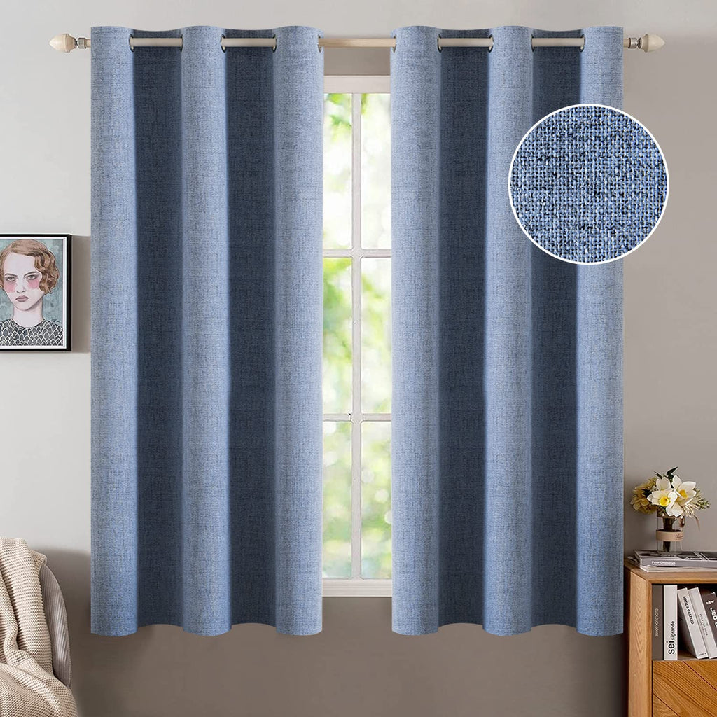 MIULEE 100% Blackout Linen Textured Curtains for Bedroom Solid Thermal Insulated Natural Beige Grommet Room Darkening Curtains & Drapes Luxury Decor for Living Room Nursery 52 x 96 Inch (2 Panels)
