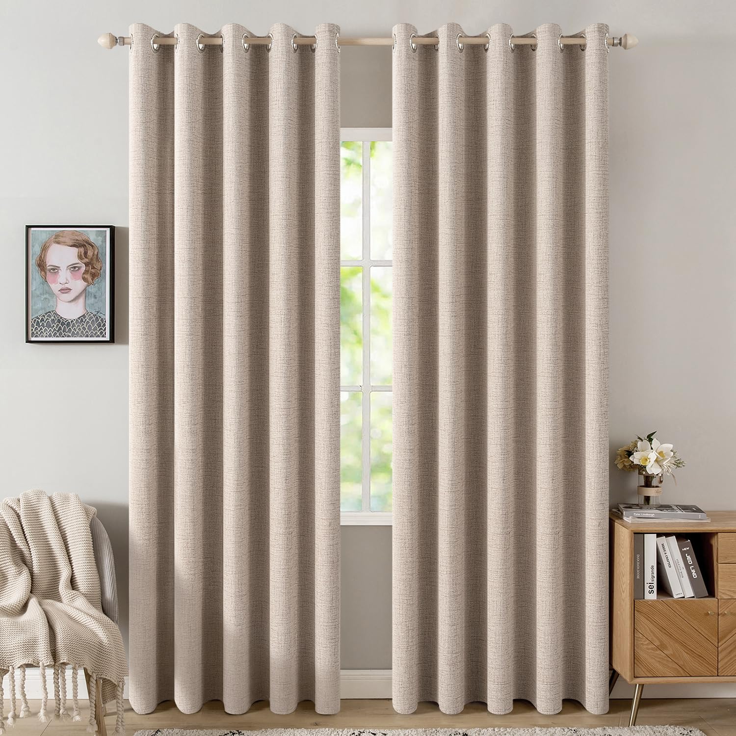 MIULEE Linen Texture Curtains for Bedroom Solid 100% Blackout Thermal Insulated Dusty Blue Curtains Grommet Room Darkening Drapes Luxury Decor for Living Room Nursery 52x84 Inch (2 Panels)