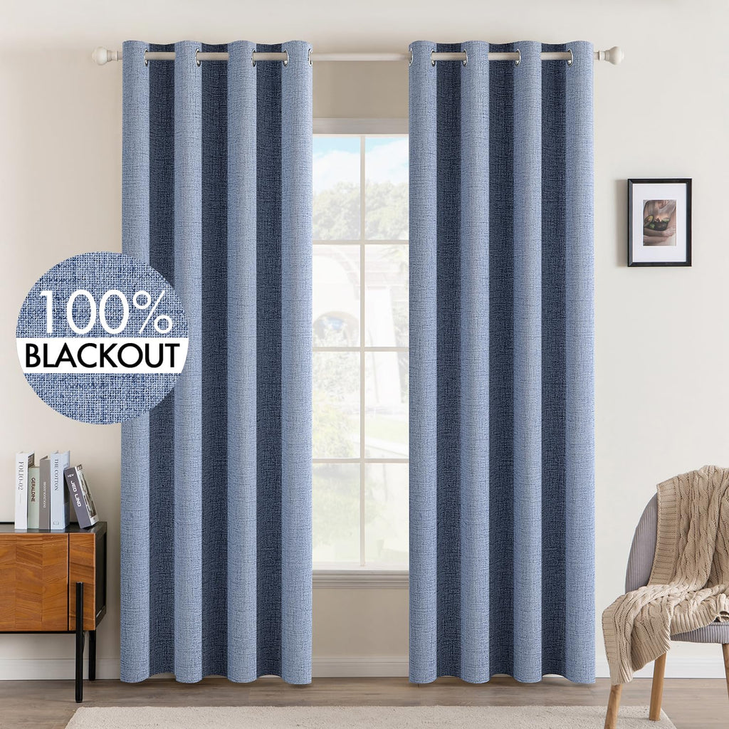 MIULEE Linen Texture Curtains for Bedroom Solid 100% Blackout Thermal Insulated Dusty Blue Curtains Grommet Room Darkening Drapes Luxury Decor for Living Room Nursery 52x84 Inch (2 Panels)
