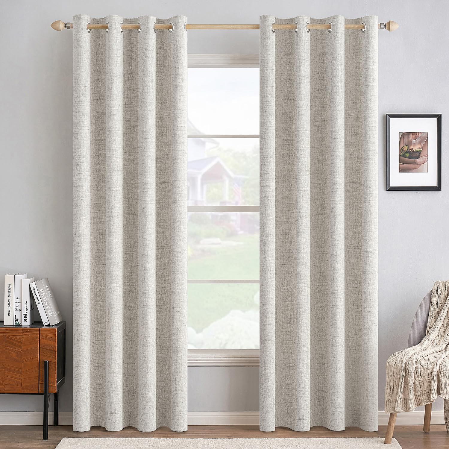 MIULEE Linen Texture Curtains for Bedroom Solid 100% Blackout Thermal Insulated Dusty Blue Curtains Grommet Room Darkening Drapes Luxury Decor for Living Room Nursery 52x84 Inch (2 Panels)