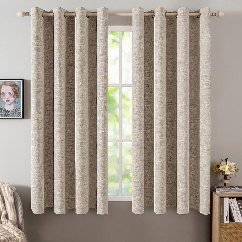 MIULEE 100% Blackout Linen Textured Curtains for Bedroom Solid Thermal Insulated Natural Beige Grommet Room Darkening Curtains & Drapes Luxury Decor for Living Room Nursery 52 x 96 Inch (2 Panels)