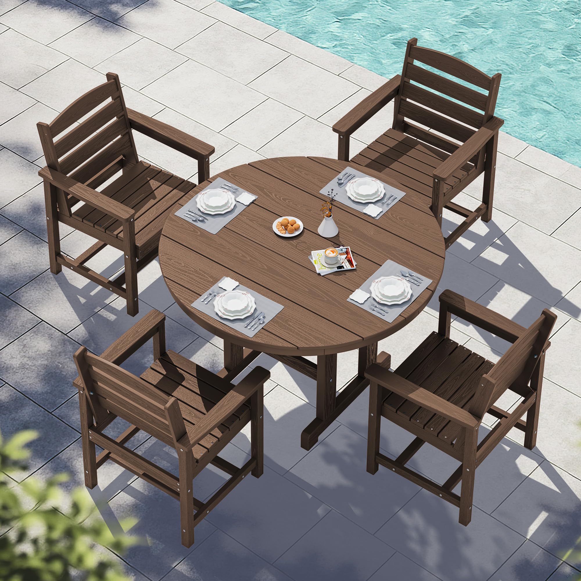 SERWALL 5-Piece Patio Dining Sets, HDPE Outdoor Table and Chairs Furniture Set, 45" Round Dining Table and 4 Dining Chairs, Gray