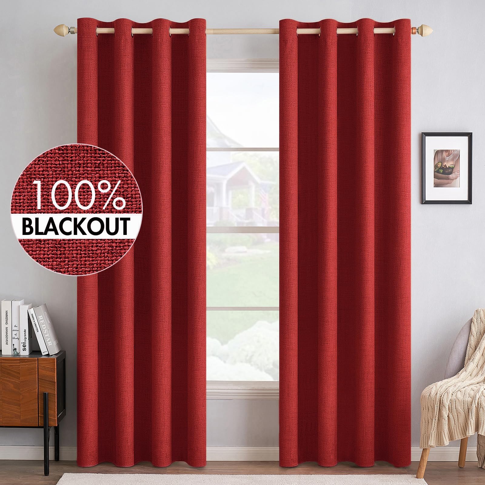 MIULEE Linen Texture Curtains for Bedroom Solid 100% Blackout Thermal Insulated Dusty Blue Curtains Grommet Room Darkening Drapes Luxury Decor for Living Room Nursery 52x84 Inch (2 Panels)