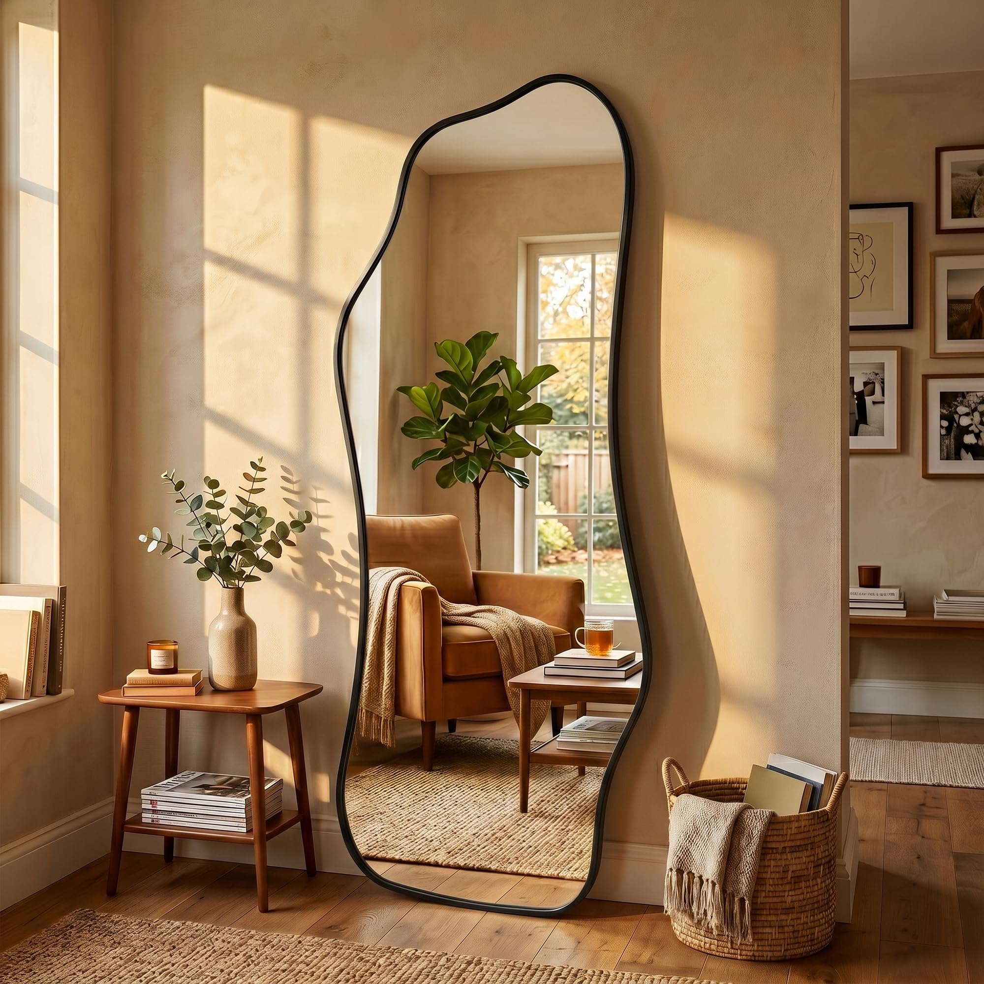 Dorlicecass 22"×36" Gold Aluminum Framed Irregular Asymmetrical Decor Wall Mirror for Bathroom Bedroom Entryway