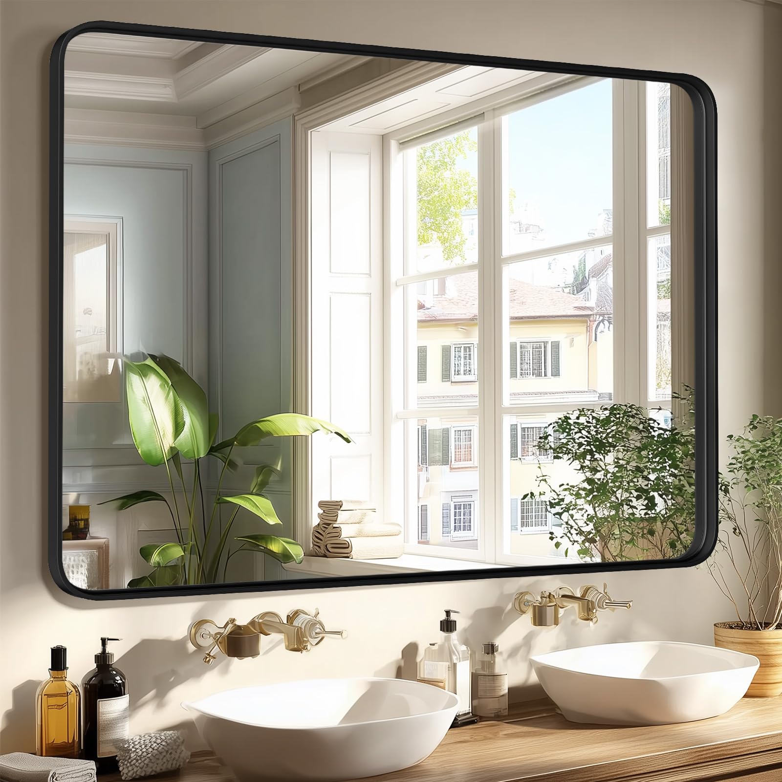 Sweetcrispy 24"x36" Arched Black Bathroom Mirrors for Wall, Bathroom Mirrors for Over Sink, Metal Framed with HD Shatter-Proof Glass for Entryway, Living Room, Bedroom, Home Decor